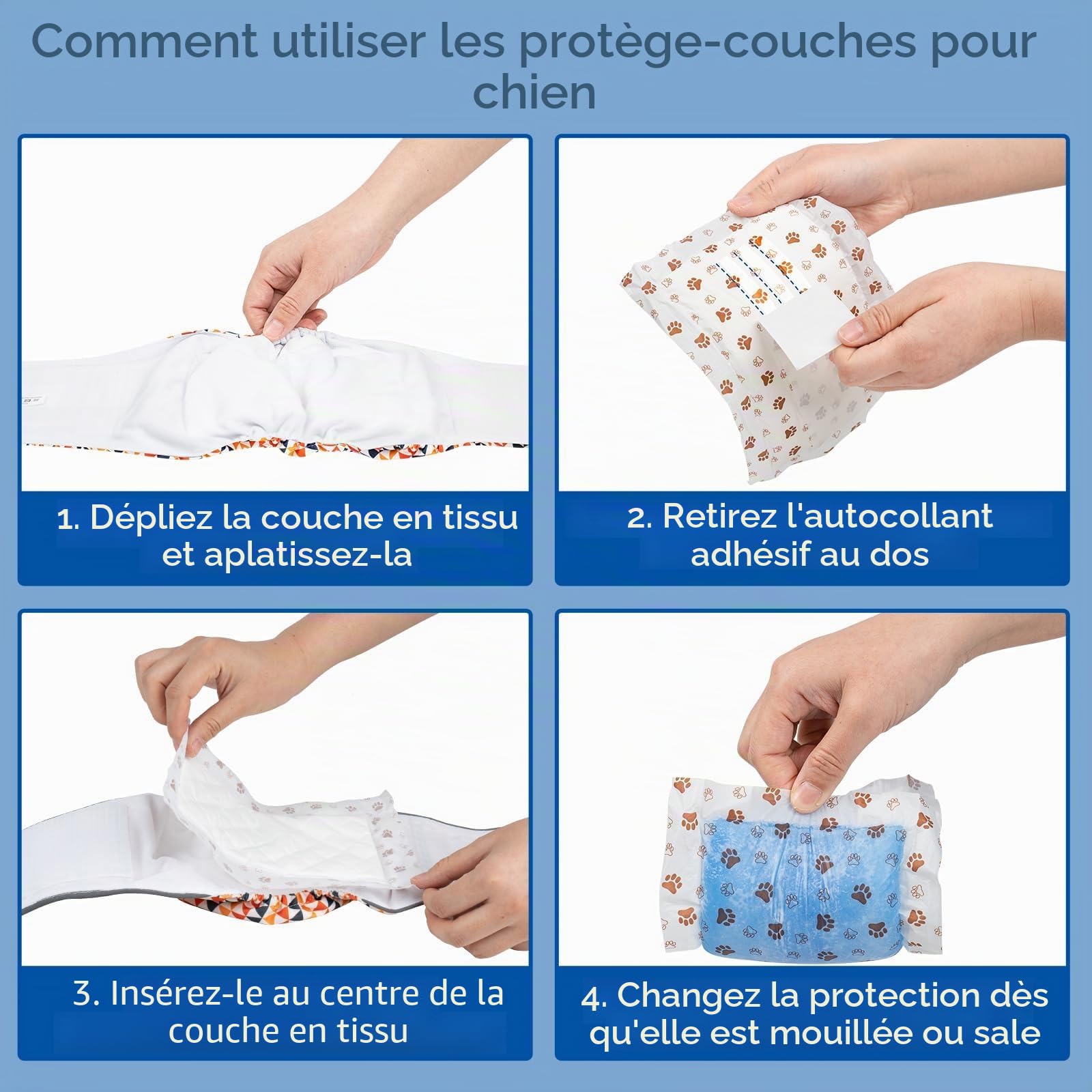MICOOYO Couches jetables pour chien avec doublure, coussinets de renforcement pour chiens mâles et femelles, inserts pour chien de période super absorbants adaptés à la plupart des couches pour chiens