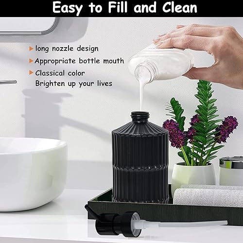 Miniatura 3 de Dispensador de jabón de vidrio negro con bomba, dispensador de jabón líquido recargable de 15 onzas, dispensador de jabón para platos de loción para
