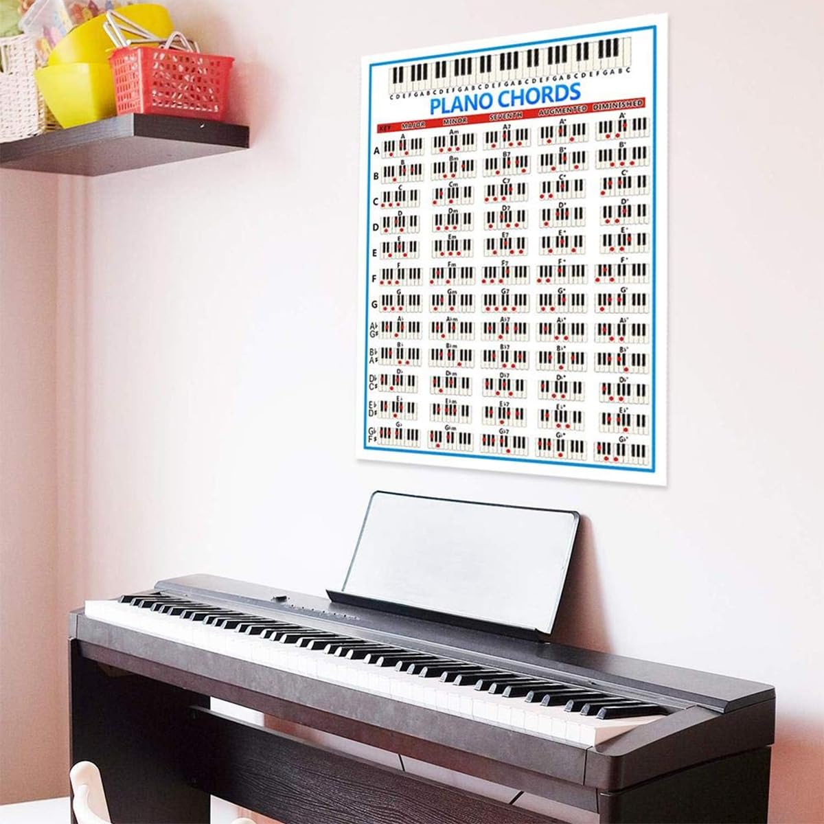 Laroal Beginner Piano Chord Chart Poster Laminated Educational Chord Chart Wall Mount Piano Accessory For Home School Studio And Self-Study (210x280mm) - Image 2