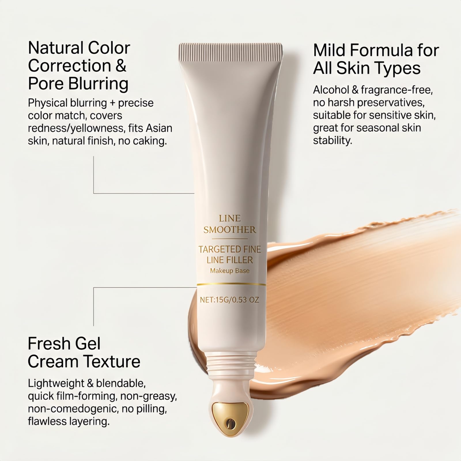 Fondotinta per pelli mature, riempitivo delle rughe, primer colorante immediato, crema levigante per pori, con vitamina C e niacinamide, per pelle liscia (8 pezzi)