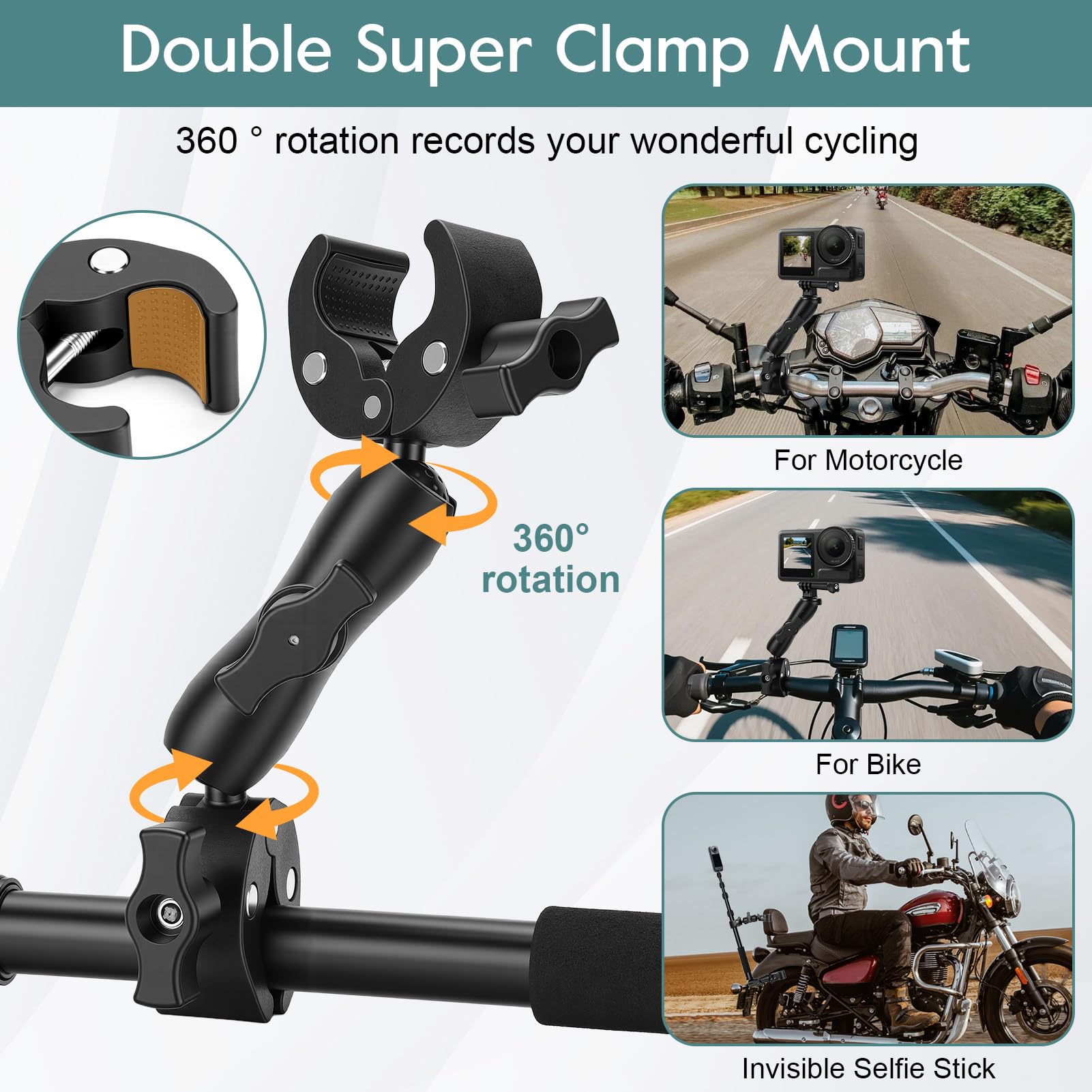 Kit de Montaje de Motocicleta de Repuesto para X4 X5 X3, Soportes de Abrazadera para Manillar de Bicicleta, Juego de Palo de Selfie Invisible de 59 Pulgadas