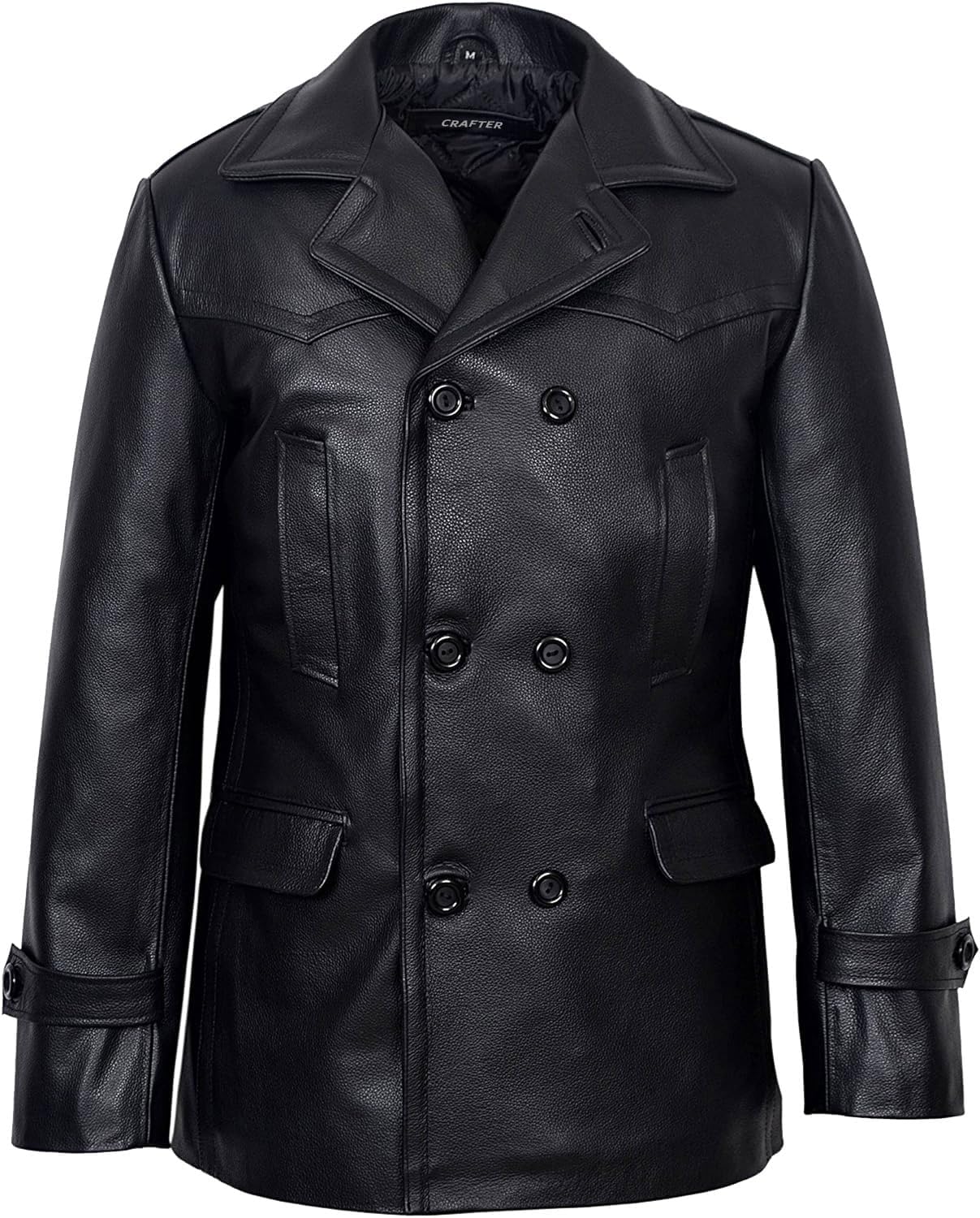 Crafter Men's Kriegsmarine German Ww2 Dr Who Reefer Hide Leather Jacket Coat Four Button Leather Car Coat - Pea Coat for Mens