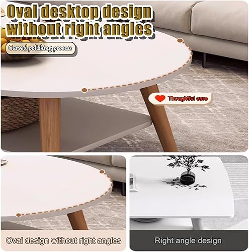Miniatura 4 de Modern Coffee Table，2-Tier Oval Coffee Table with Storage,Double Layered Wooden Coffee Tables,mesa De Centro para Sala，for Apartments Tea