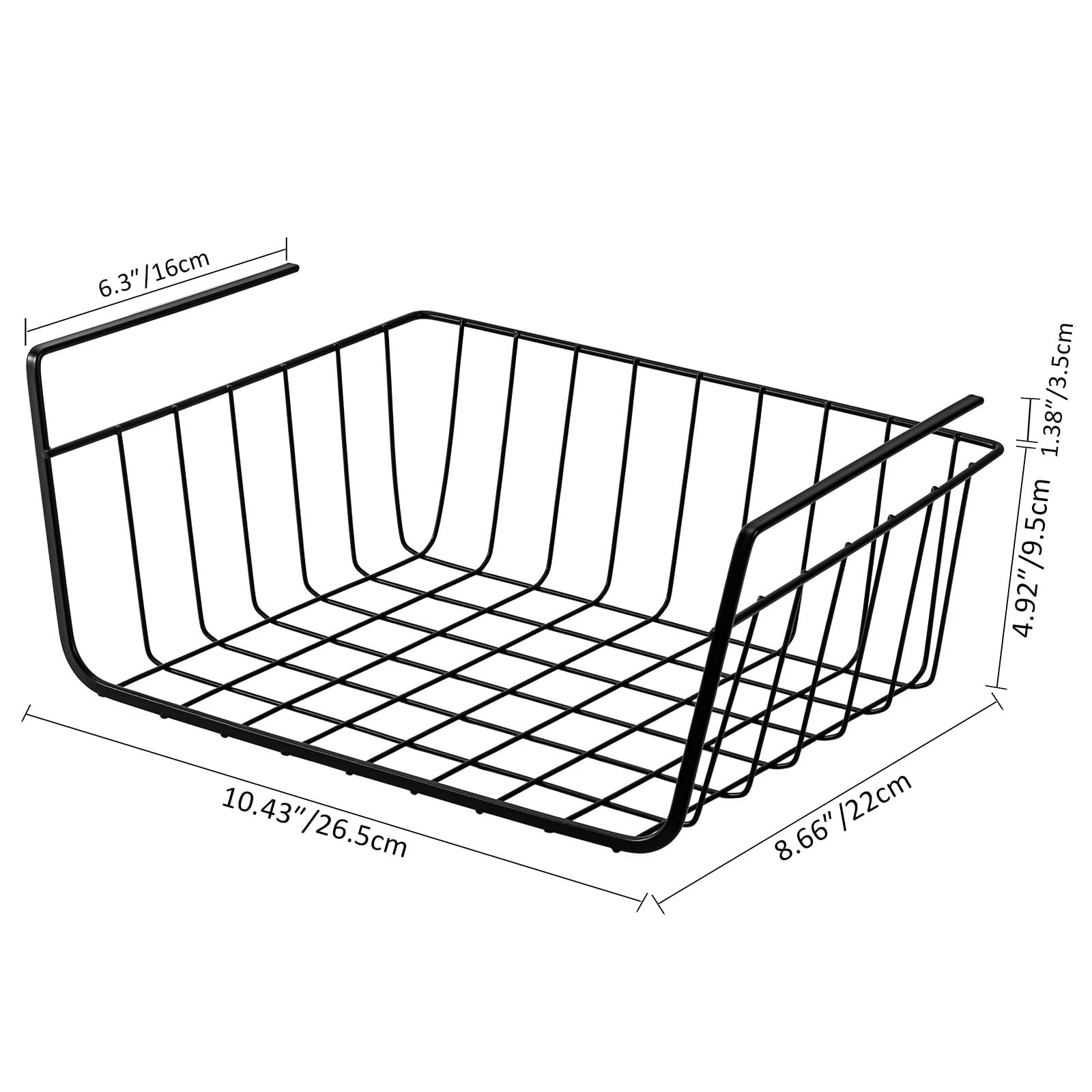 Ganydet Under Shelf Basket, Hanging Cabinet Shelf Under Shelf Storage, Hanging Basket shelves for Under Desk Storage Pantry Kitchen Organizer Clothes Can Snacks Spice Plate, 12.2