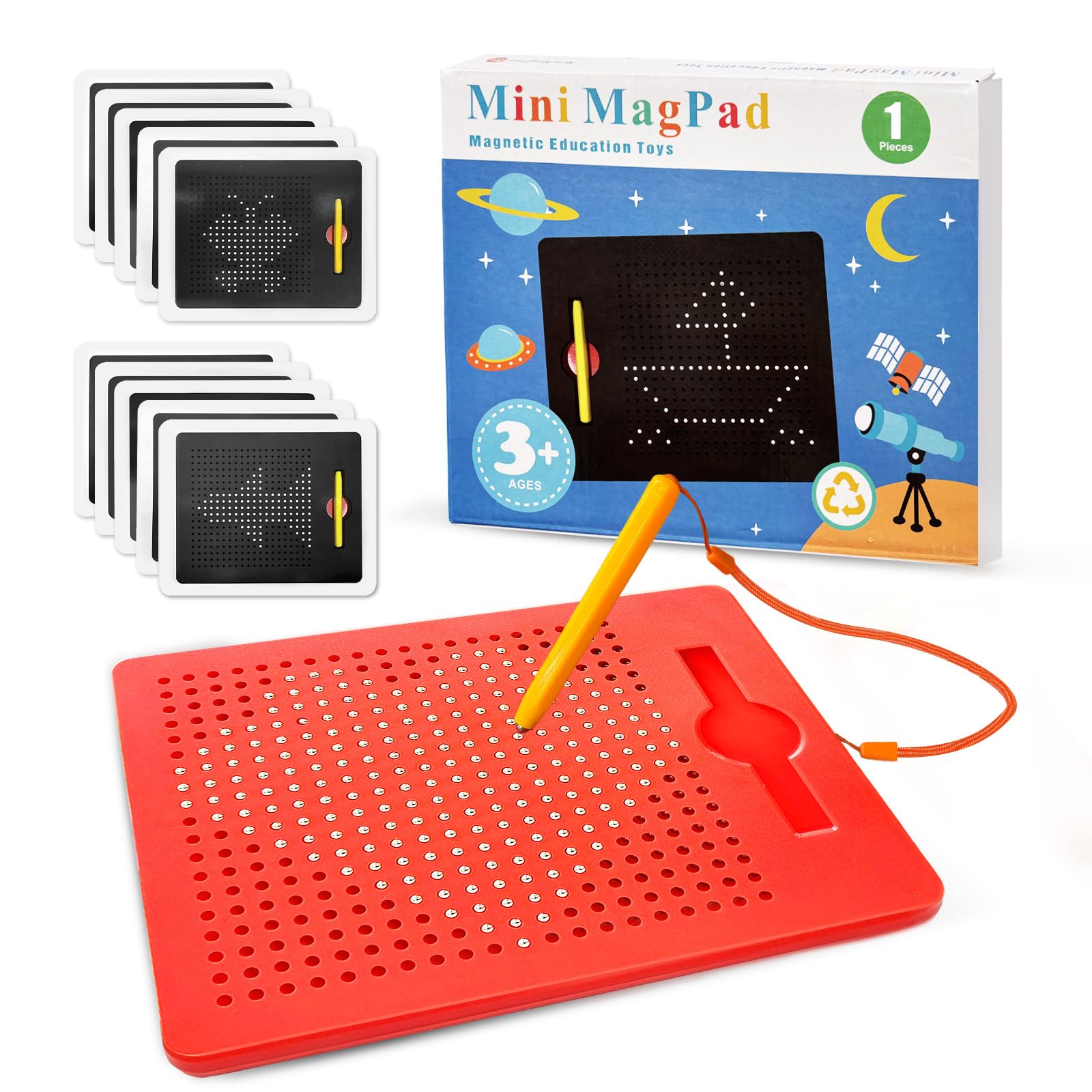 AMFUN Magnetic Steel Ball Drawing Board with Pen, Magnetic Drawing Boards for Kids, Magnetic Doodle Board Tablet, Educational Toy for Children's Drawing, Doodling and Writing (Red) — image 1