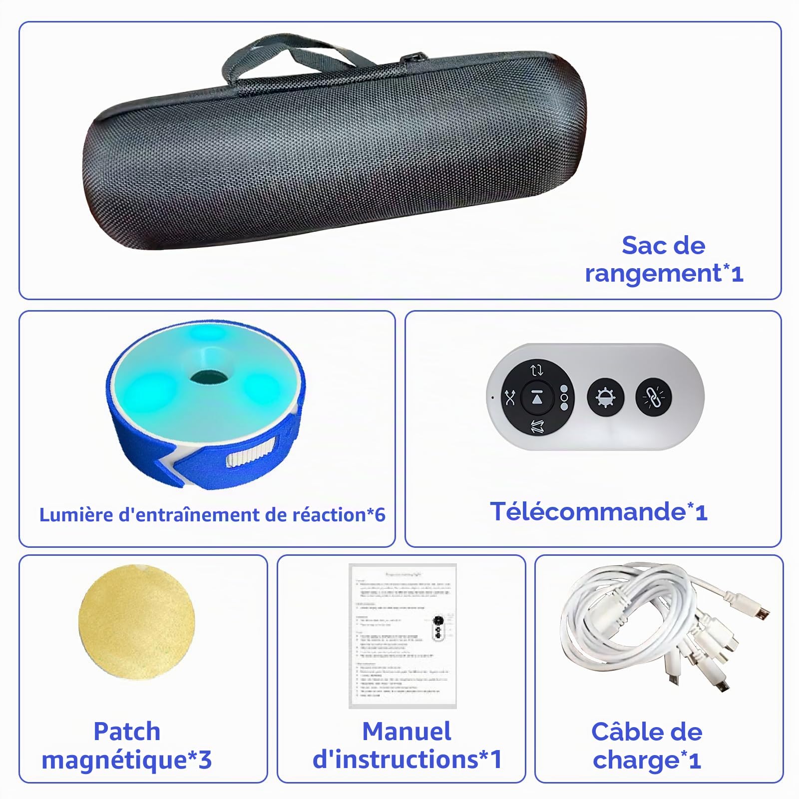 Lumières d'entraînement à réaction, 4 couleurs, kit de lampes d'entraînement à réaction agile, avec 4 modes, télécommande, chargeur USB, lumière de réaction de fitness pour l'entraînement