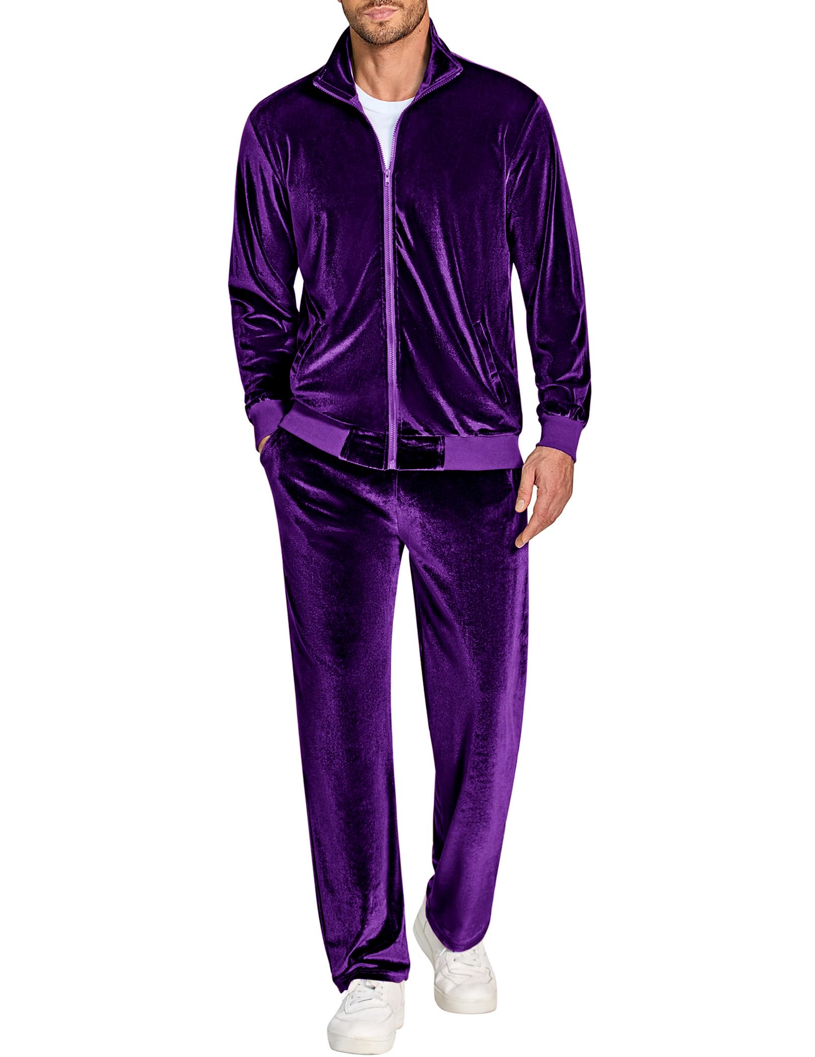 COOFANDY Mens 2 Piece Velour Tracksuit Full Zip Jackets Pants Velvet Jogging Suits Sweatsuit Set