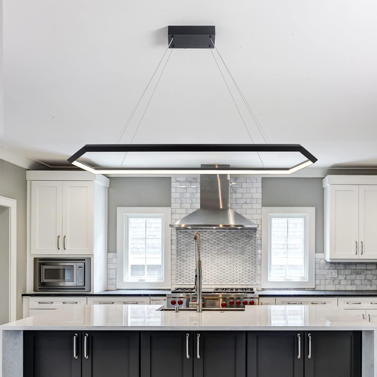 Black LED Pendant Light Fixture, Dimmable LED Pendant Light Kitchen Island, 6000K Adjustable Hanging Lamp for Kitchen Island, Bedroom, Dinning Room, Living Room