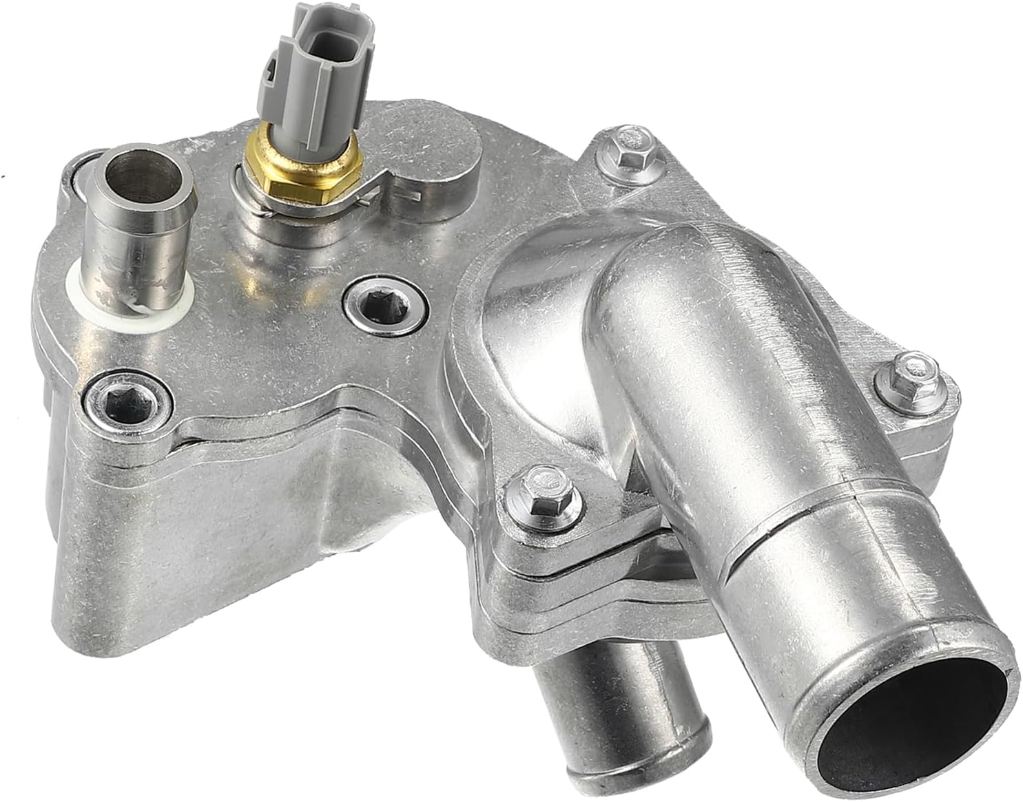 Thermostat Assembly with Housing Sensor for Ford for Mustang 4.0L 2005-2010 / Front Coolant Thermostat Housing Assembly/Durable Aluminum Alloy / 1Pcs Silver Tone