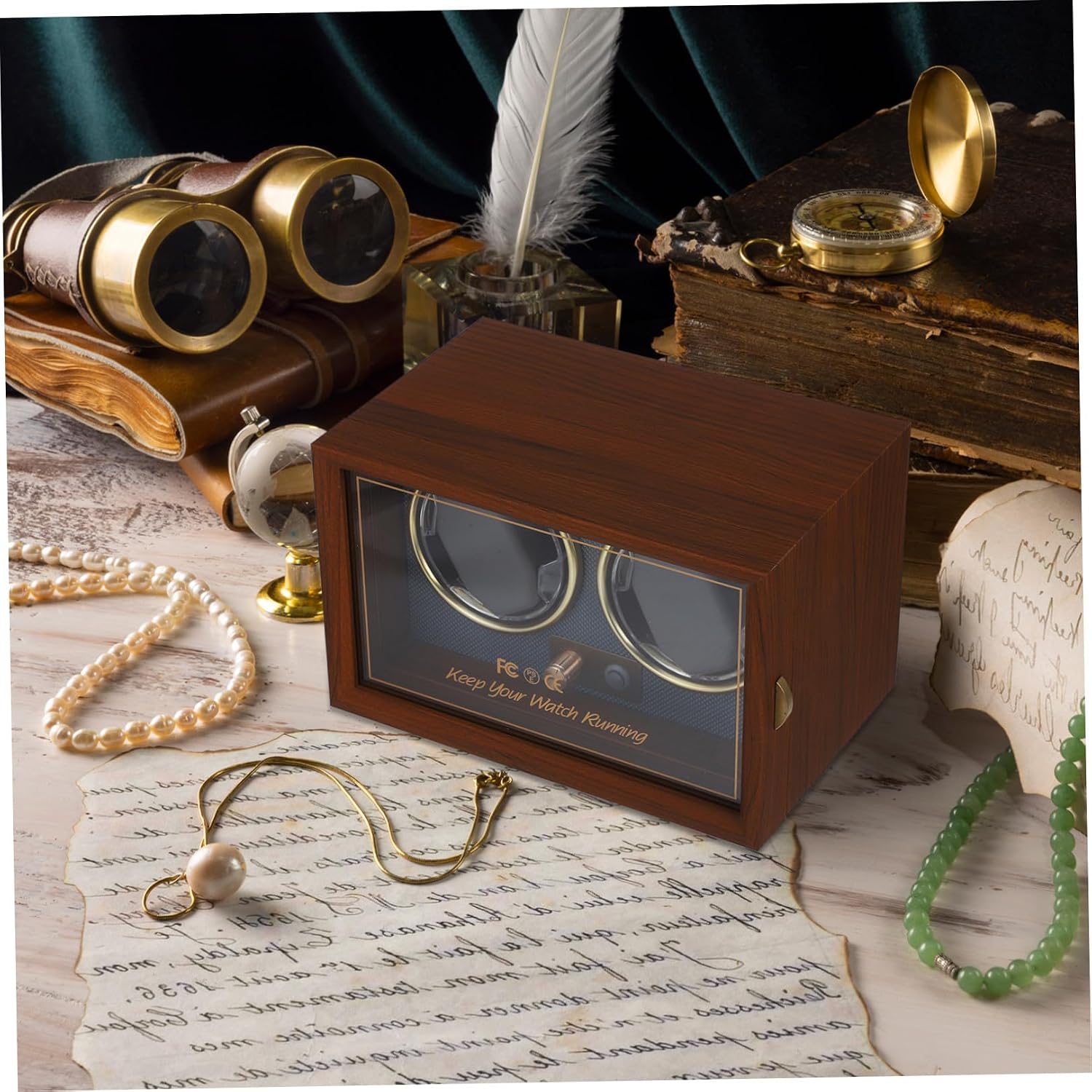 VILLCASE Wooden Mechanical Watch Winder Box for 2 Watches Black Walnut Wood Case with Adjustable 5-mode Automatic Rotating Holder Random Color