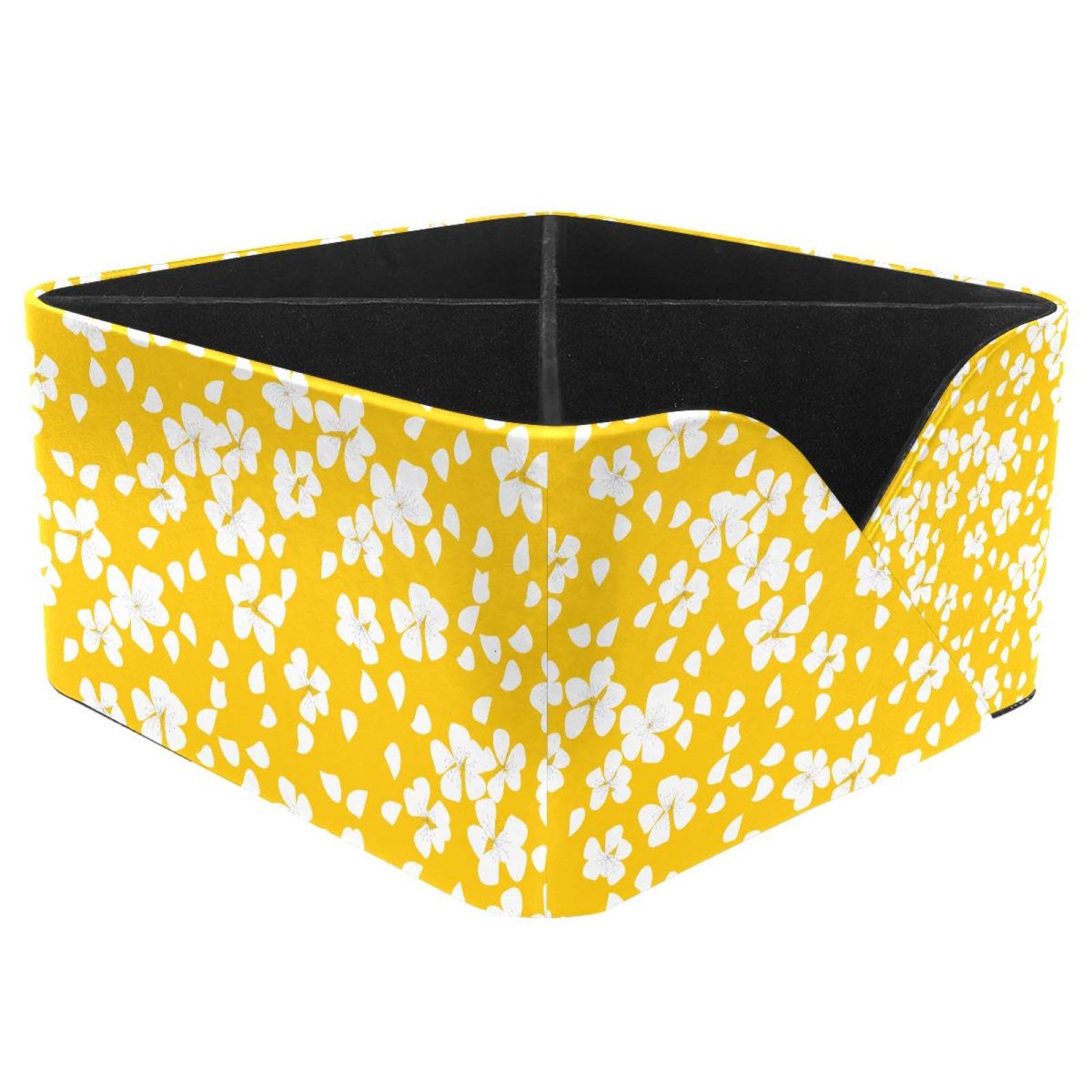 KengjuTesu Cherry Blossom Sunny Yellow Spring Floral Pattern Desktop Organizer Pen Holder, Rectangular Pencil Cup for Office, Study and Makeup Stations