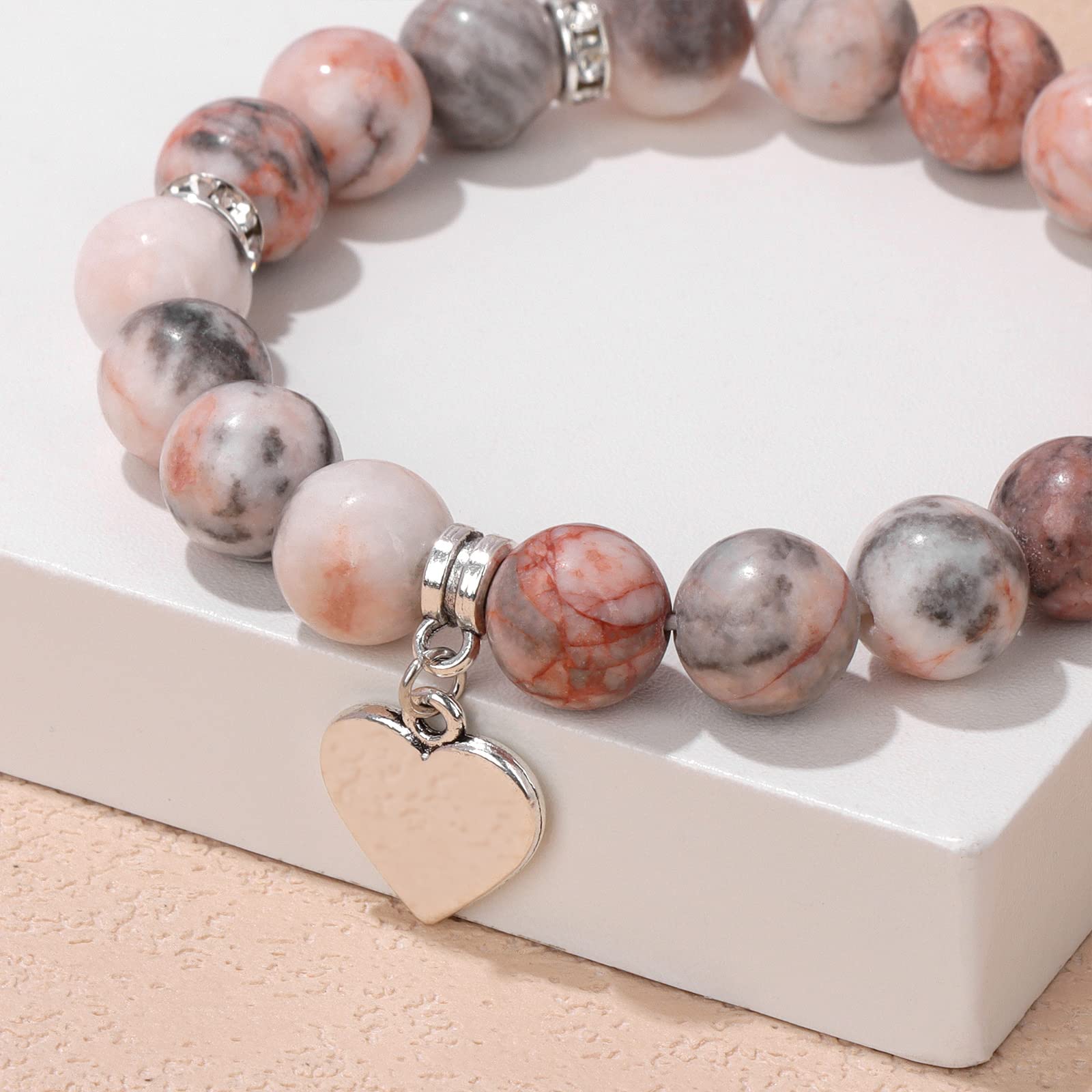 Braccialetto per Donna, Braccialetti Antistress con Perline, Gioielli, Braccialetti con Pietre e Cristalli, Braccialetti Yoga Antistress con Perline, Braccialetti Chakra per Donna, Rosa