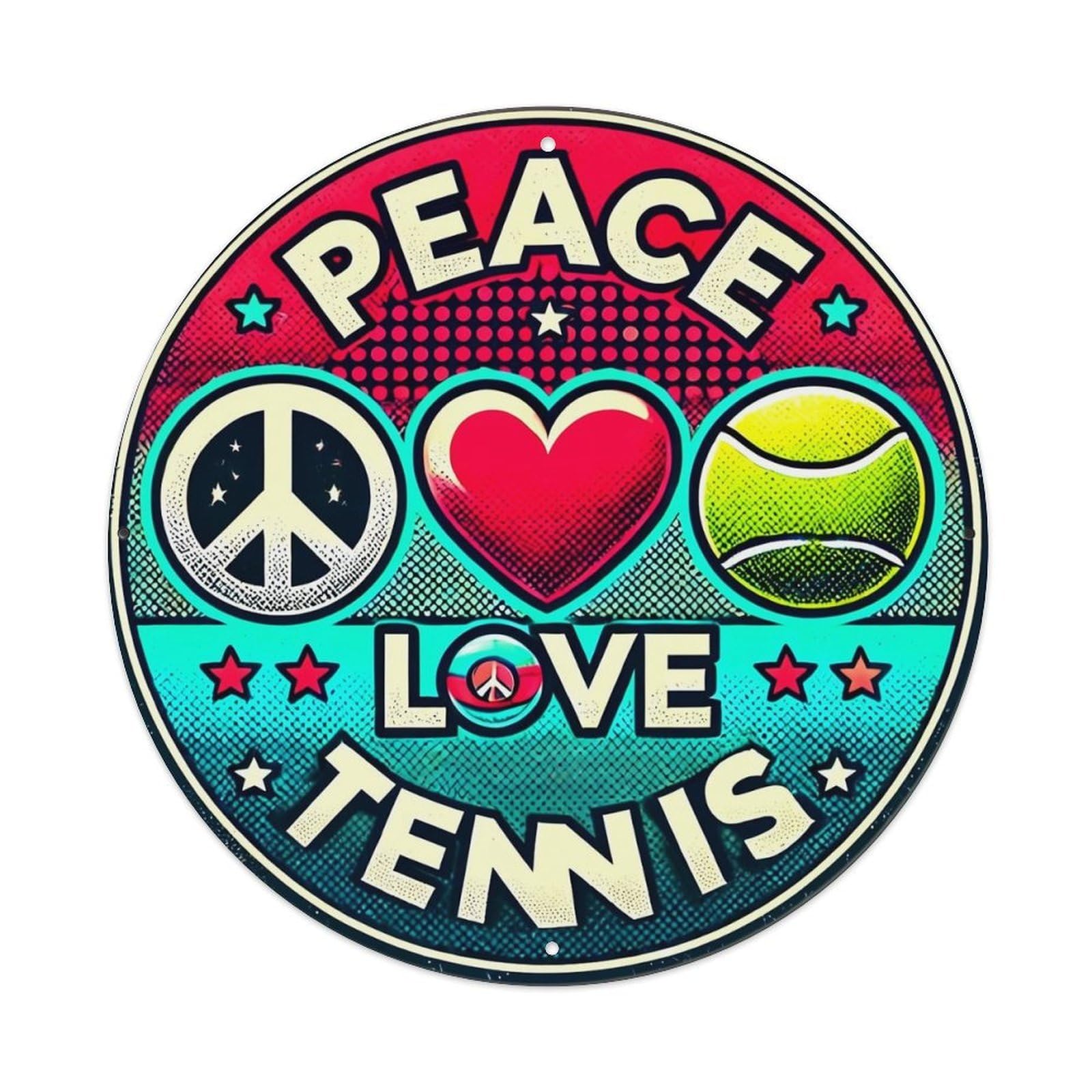 Peace Love Tennis Circle Design Vintage Metal Tin Sign Retro Wall Decor for Home Bar Garage Cafe, Indoor & Outdoor Decorative，circle Metal Poster, 8x8 Inch
