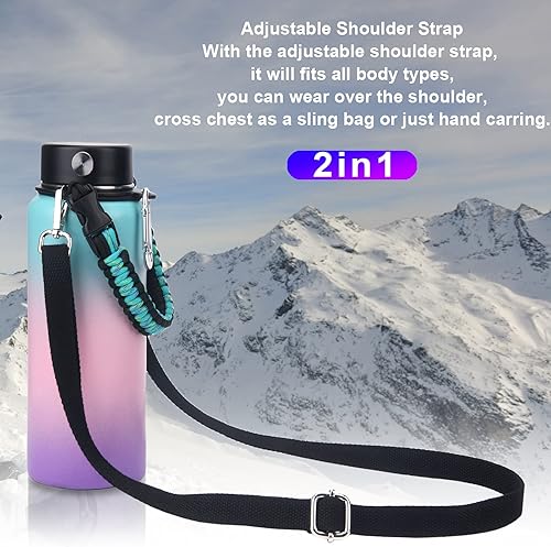 Miniatura 6 de Wongeto Mango de paracaídas con correa de hombro ajustable para botellas de agua de boca ancha de 12 onzas, 18 onzas, 24 onzas, 32 onzas y 40 onzas,