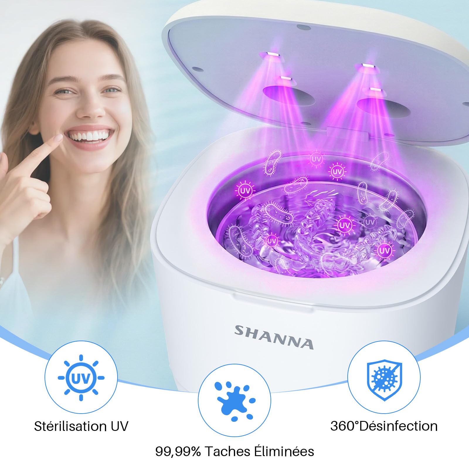 Nettoyeur Ultrasons 47KHz 200ml pour Appareil Dentaire, Aligneurs, Bijoux
