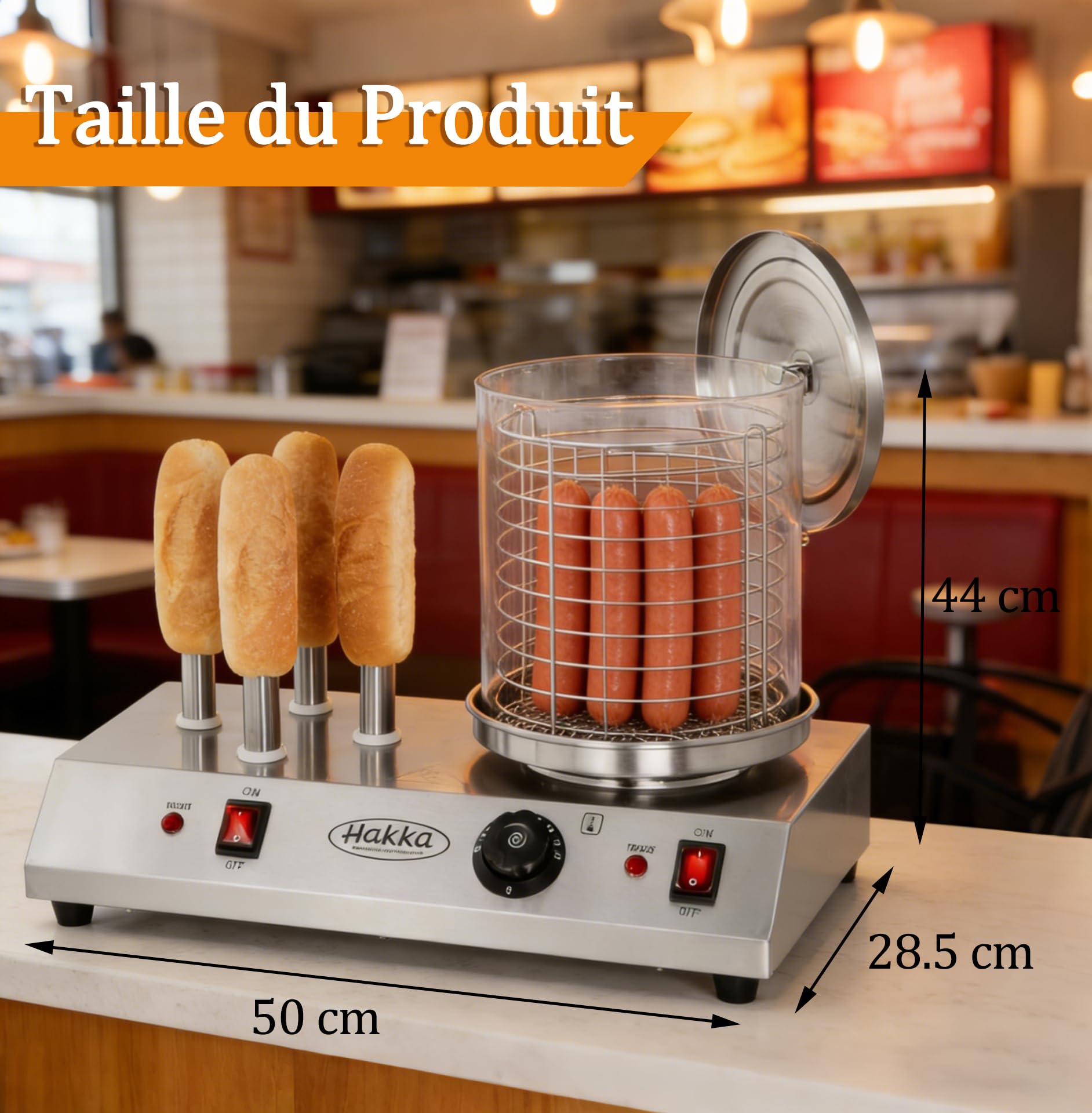 Hakka Machine à Hot-Dogs Professionnelle avec 4 Fentes Pour Toast, Cuiseur Vapeur électrique Pour Hot-Dogs et Chauffe-Pains, Pour Saucisses et Gressins, 220V/960W