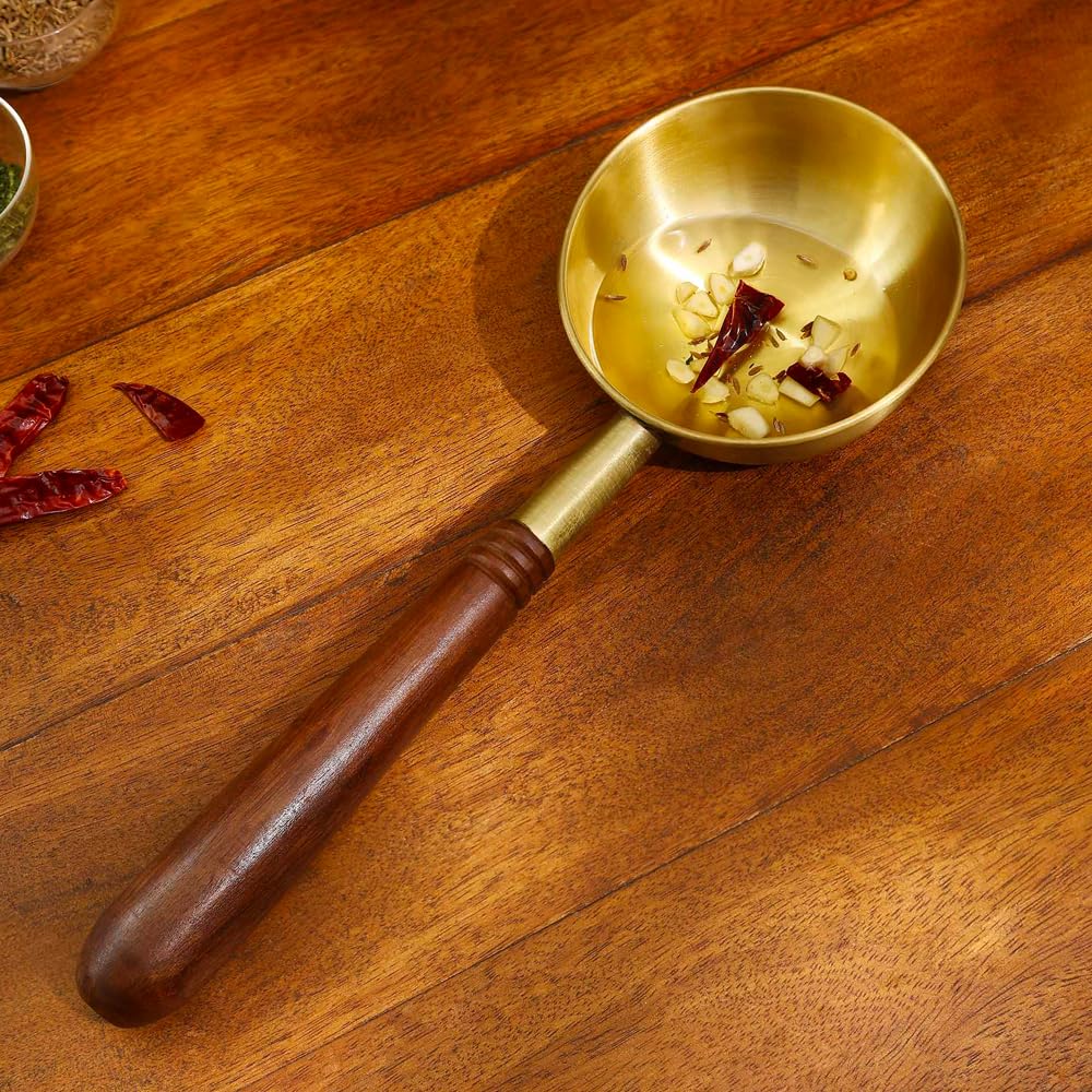 Ellementry Arra Brass Tadka Pan 250 ml with 30 cm Wooden Handle, Brass Seasoning & Tadka Kadai for Spices, Roasting & Frying, Non-Stick & Non-Toxic Cookware, Amala Earth Brass Utensils (B09TDT94CZ) Amazon Price History, Amazon Price Tracker