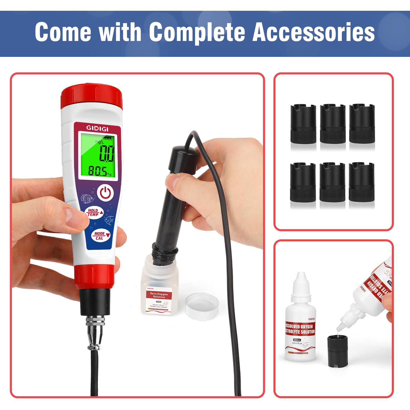 Misuratore di ossigeno disciolto, tester di ossigeno per stagno, 0,0-40,0 mg/L, con cavo sonda esteso da 1,5 m, ATC, LCD retroilluminato, per stagno, acquario, acquari, acque reflue, birra