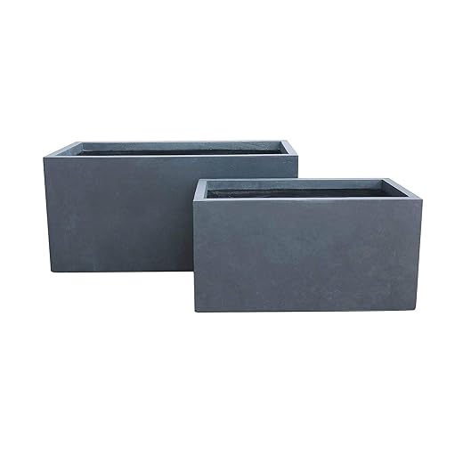 Kante 23.2" and 31.1" L Long Rectangular Concrete Planter, Large Outdoor Indoor Garden Pots with Drainage Hole and Rubber Plug, Charcoal
