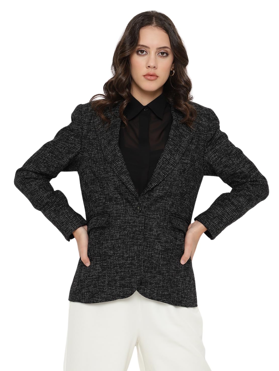 Women's Casual Blazers Open Front One Button Long Sleeve Work Office Jackets Blazer Suit-image-25
