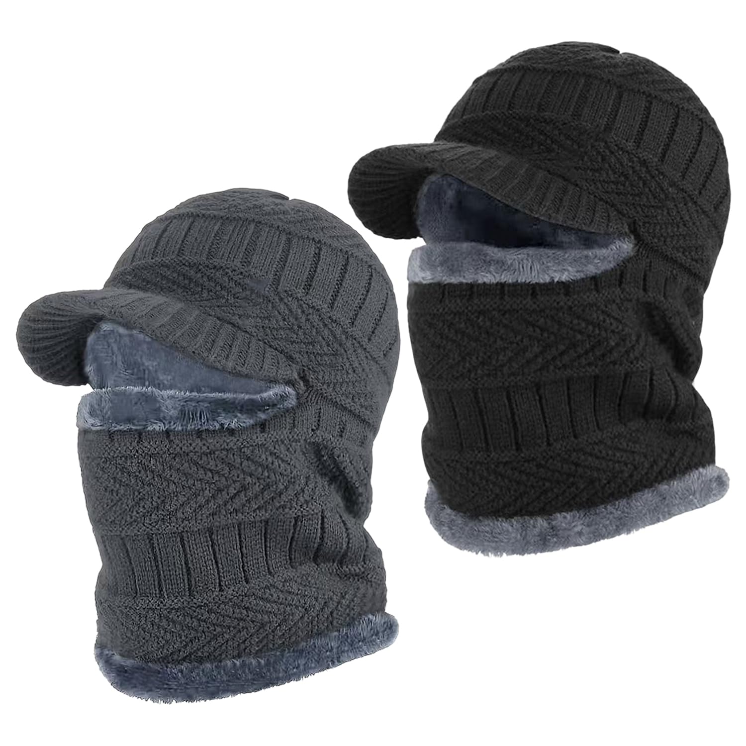 Wufgwbd Unisex Black 2-Piece Face Mask, Knitted Hooded Cap, Elastic And Comfortable, Warm For Outdoor Sports, Windproof For Skiing And Fishing.