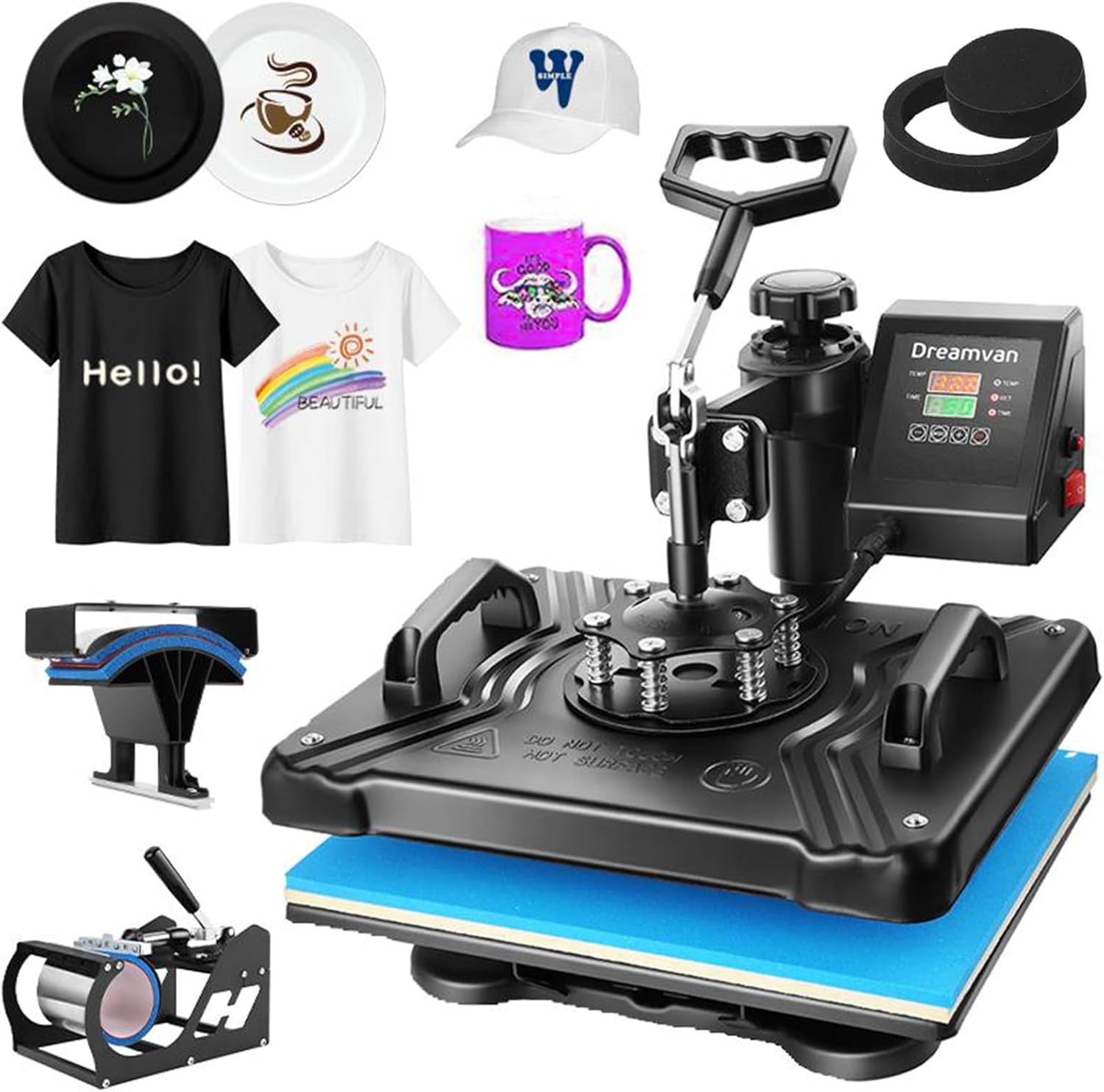 5 in 1 Heat Press Machine for t Shirts Heat Transfer Machine12 X 15" Swing Away Shirt Printing Multifunctional Sublimation Machine Digital Shirt Pressing Machine for Tshirt,Hat,Mug,Plate