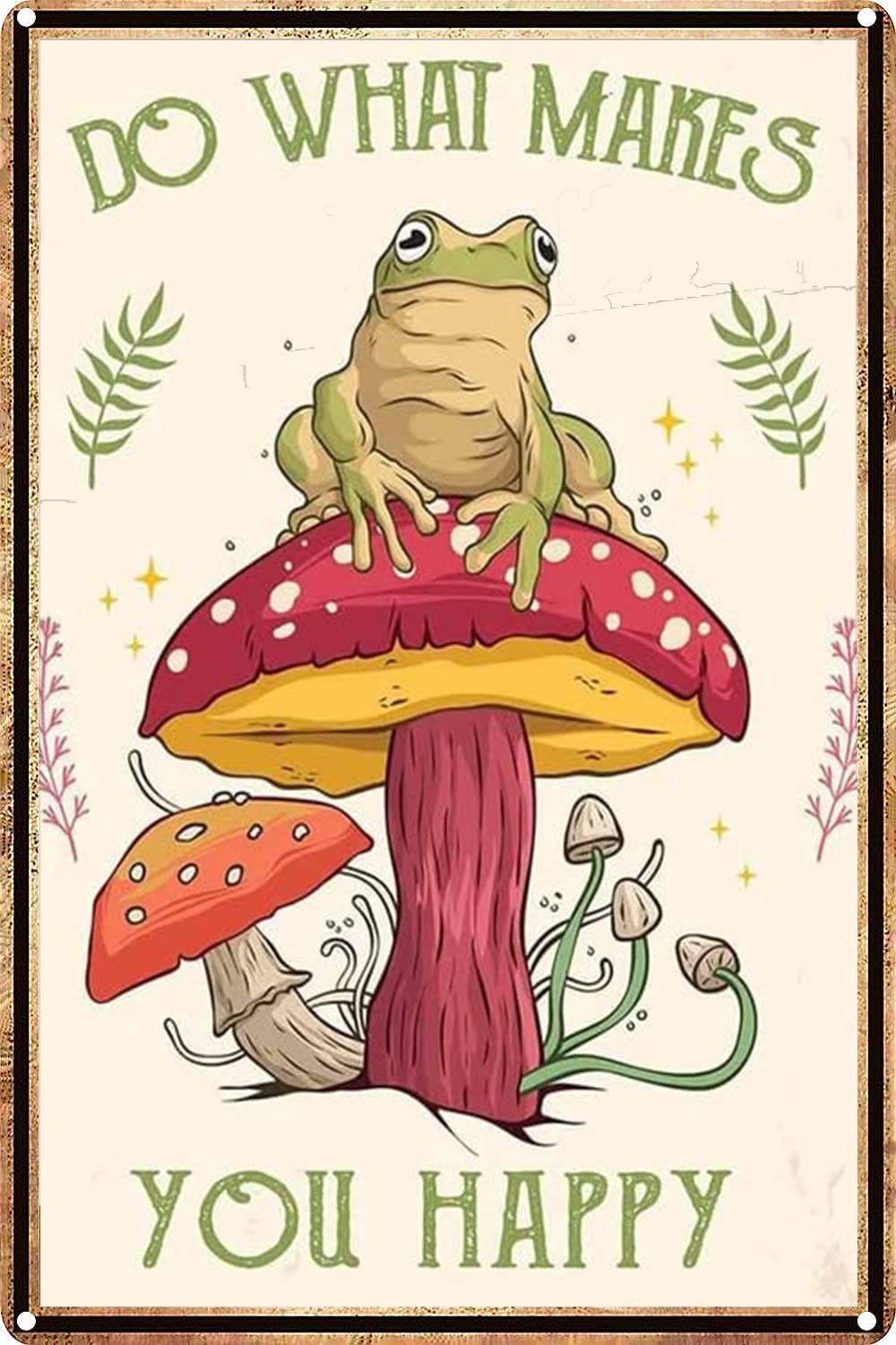 Vintage Halloween Tin Sign Funny Frog Mushroom Quote Wall Decor, Retro Do What Makes You Happy Signs for Kitchen Home Office Bar Cafe Decor 8x12 Inch