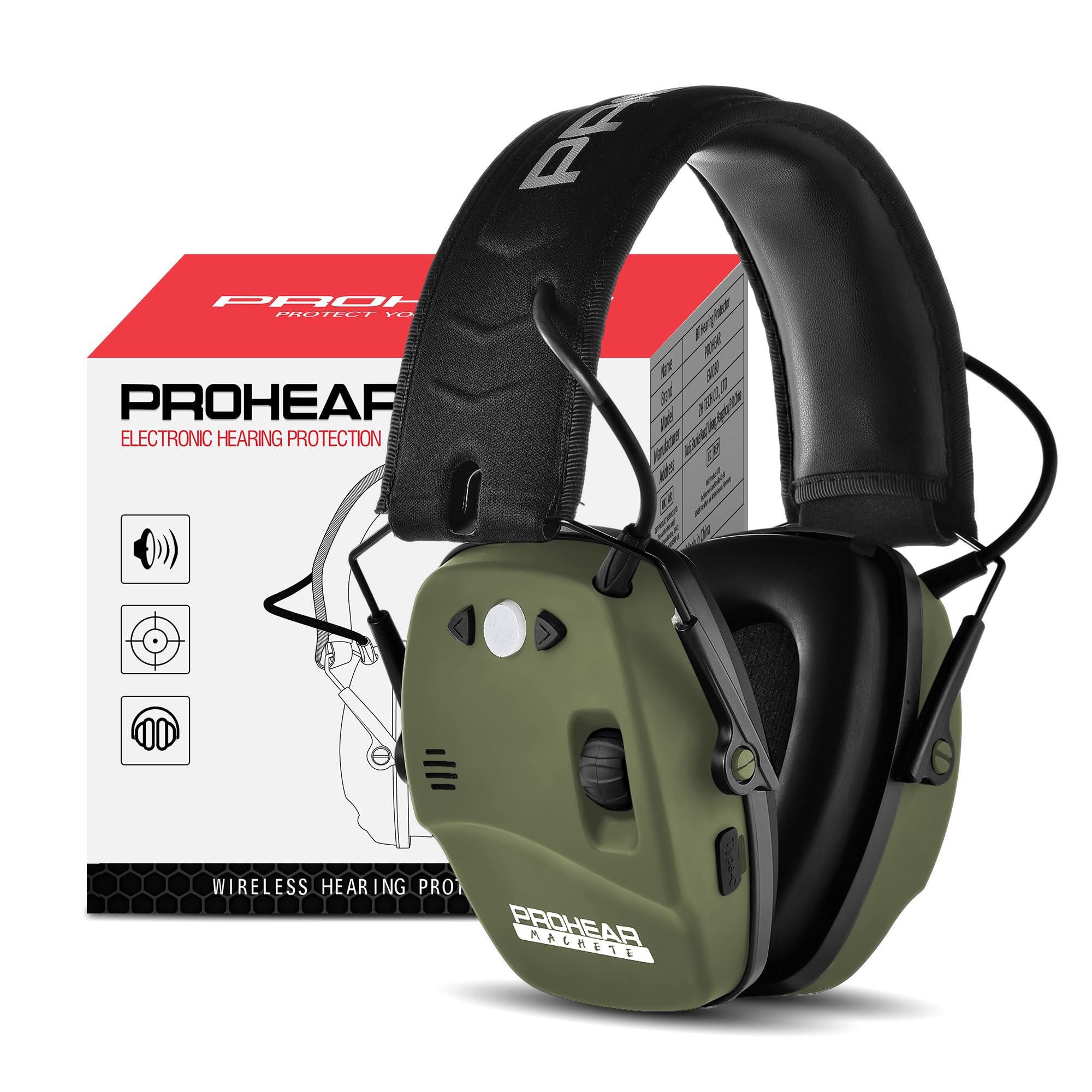 Photo 1 of **MISSING CHARGER**PROHEAR 030 2.0 Bluetooth Rechargeable Shooting Ear Protection, Slim Noise Cancelling Earmuffs, NRR 22dB for Hunting & Tactical Gun Range - Green