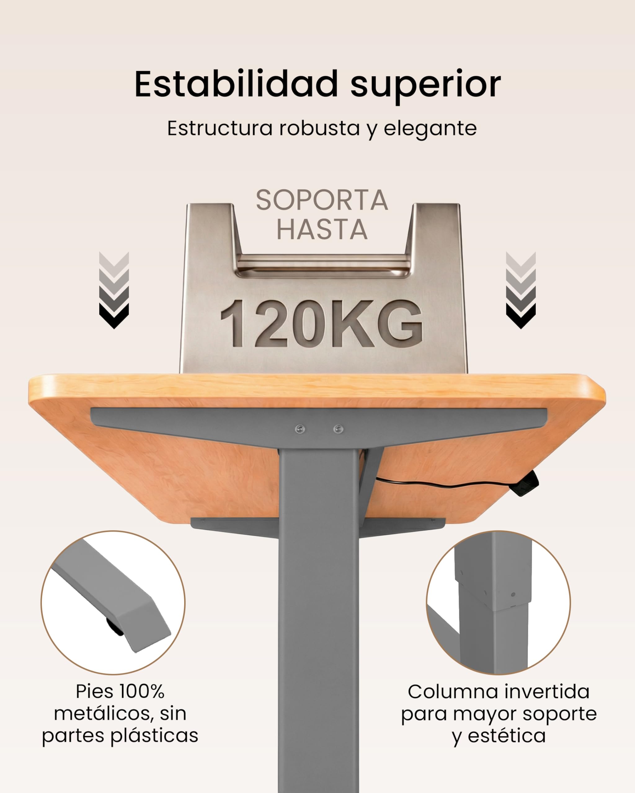 unycos - Escritorio Elevable Eléctrico con Tablero y Puertos USB 3.0, Mesa con Opciones de Altura, Doble Motor, Función Memoria/Anticolisión, 120 * 80 * 2.5cm (Gris/Madera, Core Dual)