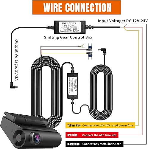 Miniatura 2 de Jack Boss - Kit de cable rígido para cámara de salpicadero, cable de alimentación USB tipo C de 11.5 pies, convierte 12 V-24 V a 5 V2.5 A protección