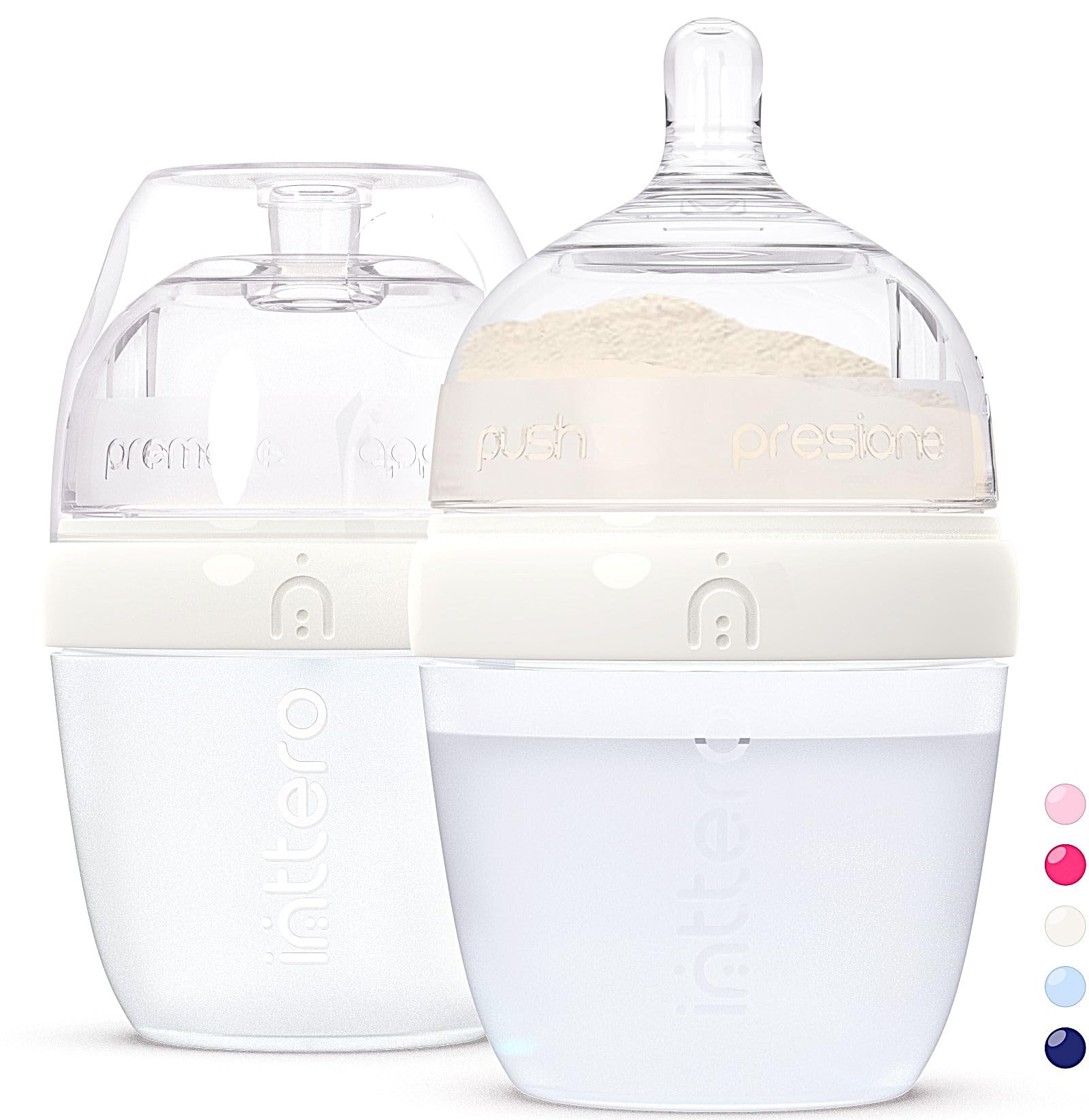 INTTEROAnti-Colic Formula Making Dispenser Baby Bottles, 6oz with Flow 1 Nipples, 2pk, Stylish White — Baby Essentials — Formula Dispensing Bottles — Biberones — PopYummy Mixie — Easy Baby Brezz