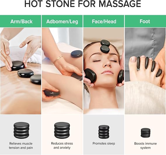 Portable Hot Stones Warmer Set Spa Salon Massage Digital Electric Heater Kit with 16 Basalt Stones