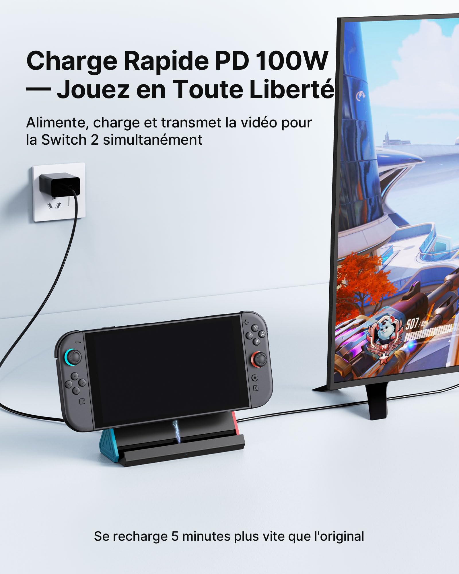 Antank Switch 2 TV Dock Compatible Uniquement avec Nintendo Switch 2 | Alliage D'aluminium Rétractable Portable Switch 2 Chargeur Station Support avec 4K@120Hz HDMI Sortie/100W Entrée/USB Port