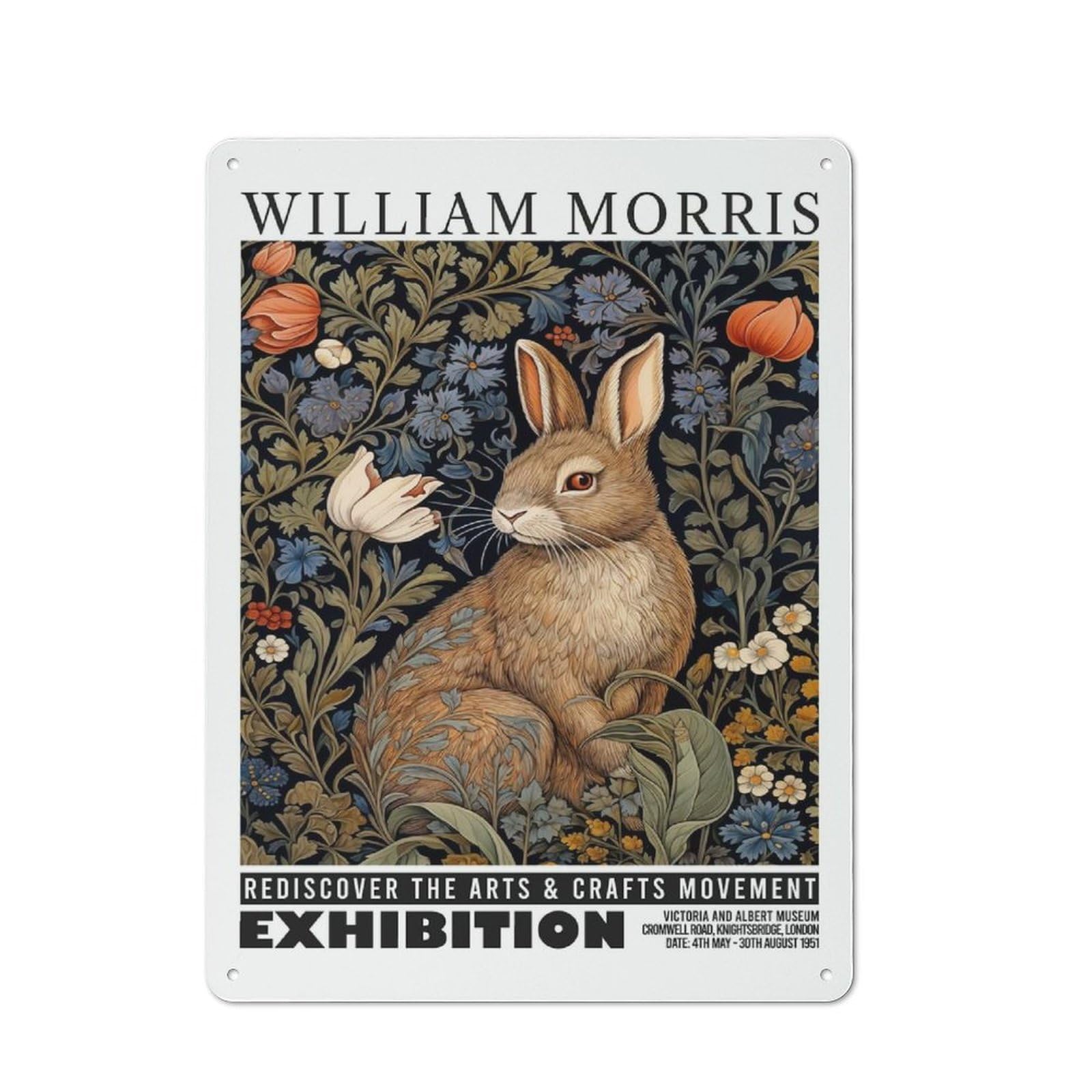 Junmoney Style-3 Morris Rabbit Botanical Exhibition Metal Wall Sign 40X30cm, Rustic Decor For Workshop Wall, For Vintage Wall Decor Fans, For Themed Room Decoration