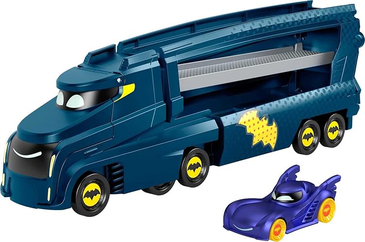 Fisher-Price DC Batwheels Toy Hauler and Car, Bat-Big Rig with Ramp and Bam The Batmobile 1:55 Scale Diecast Toy Vehicle, Ages 3+ Years