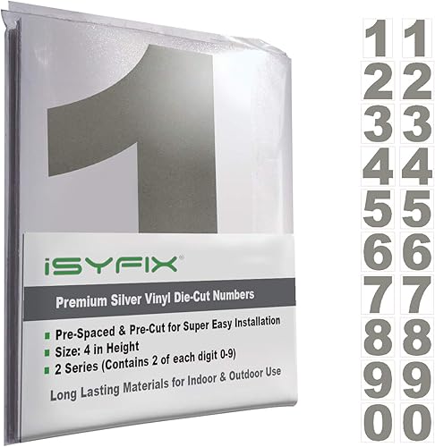 Vista 52 de iSYFIX - 2 juegos de calcomanías de números de 4 pulgadas, calcomanías de vinilo de alta calidad troqueladas y precortadas para buzón, ventanas, Oro