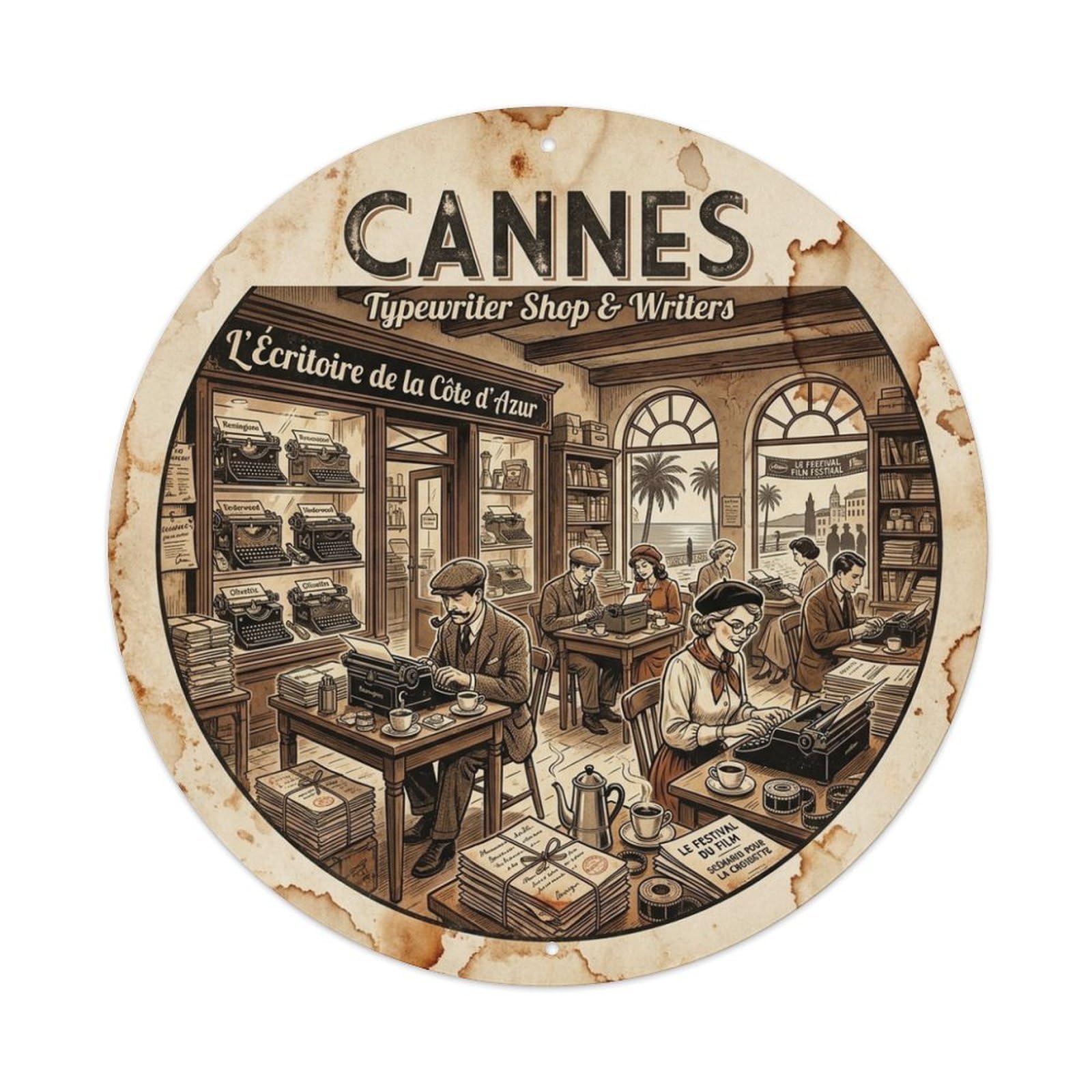 France Cannes Coastal Travel Curiosity Shop Antiques Metal Tin Sign