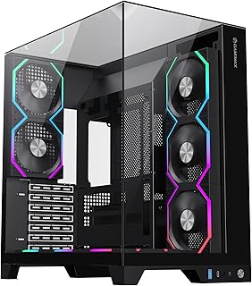 GAMEMAX Panoramic Tempered Glass Mid-Tower Gaming PC Case, ATX/M-ATX/ITX Support, 7 Expansion Slots, Up to 400mm GPU, Pre-Installed 5 ARGB Fans with RMT-AP RGB Controller & Remote (Infinity Pro BK)