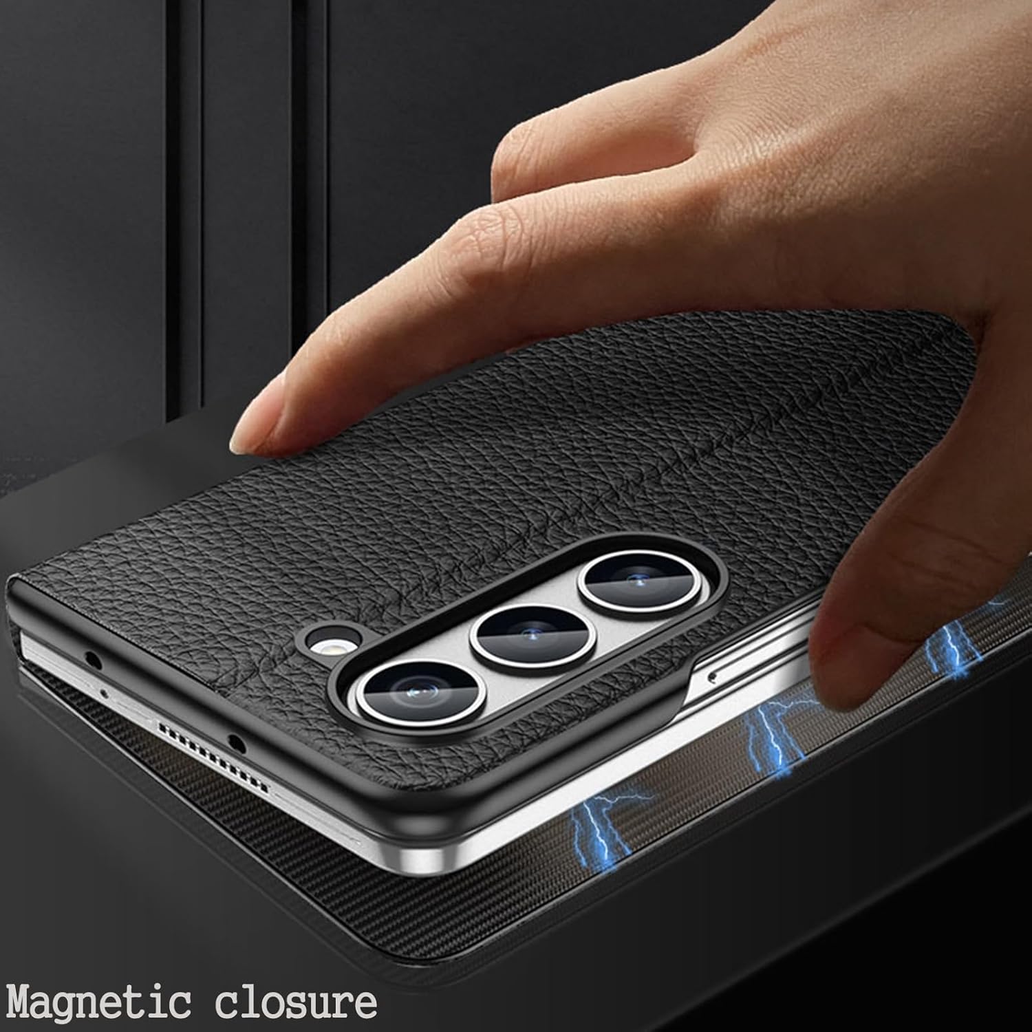 YUANSHXM-Genuine Leather Case for Samsung Galaxy Z Fold 6, for Women Men Luxury Business Thin Case Magnetic Closure Military Protection Phone Cover (Brown)