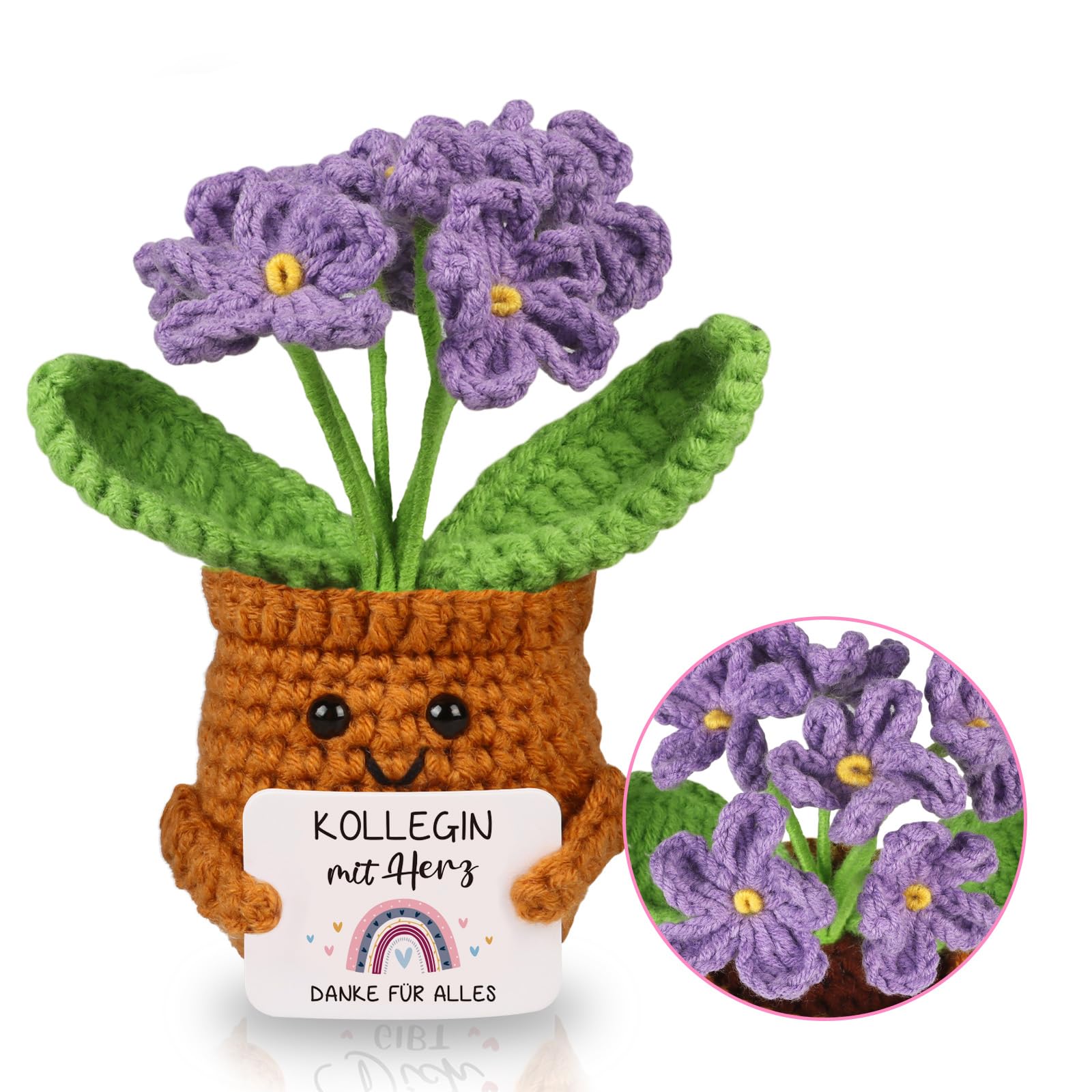 WenmthG Pocket Hug Positive Lila Vergissmeinnicht Dankeschön Geschenke Geschenk für Kollegen Kollegin Chef, Gestrickte Vergissmeinnicht Anti Stress Abschied Büro Geschenke für Kollegen