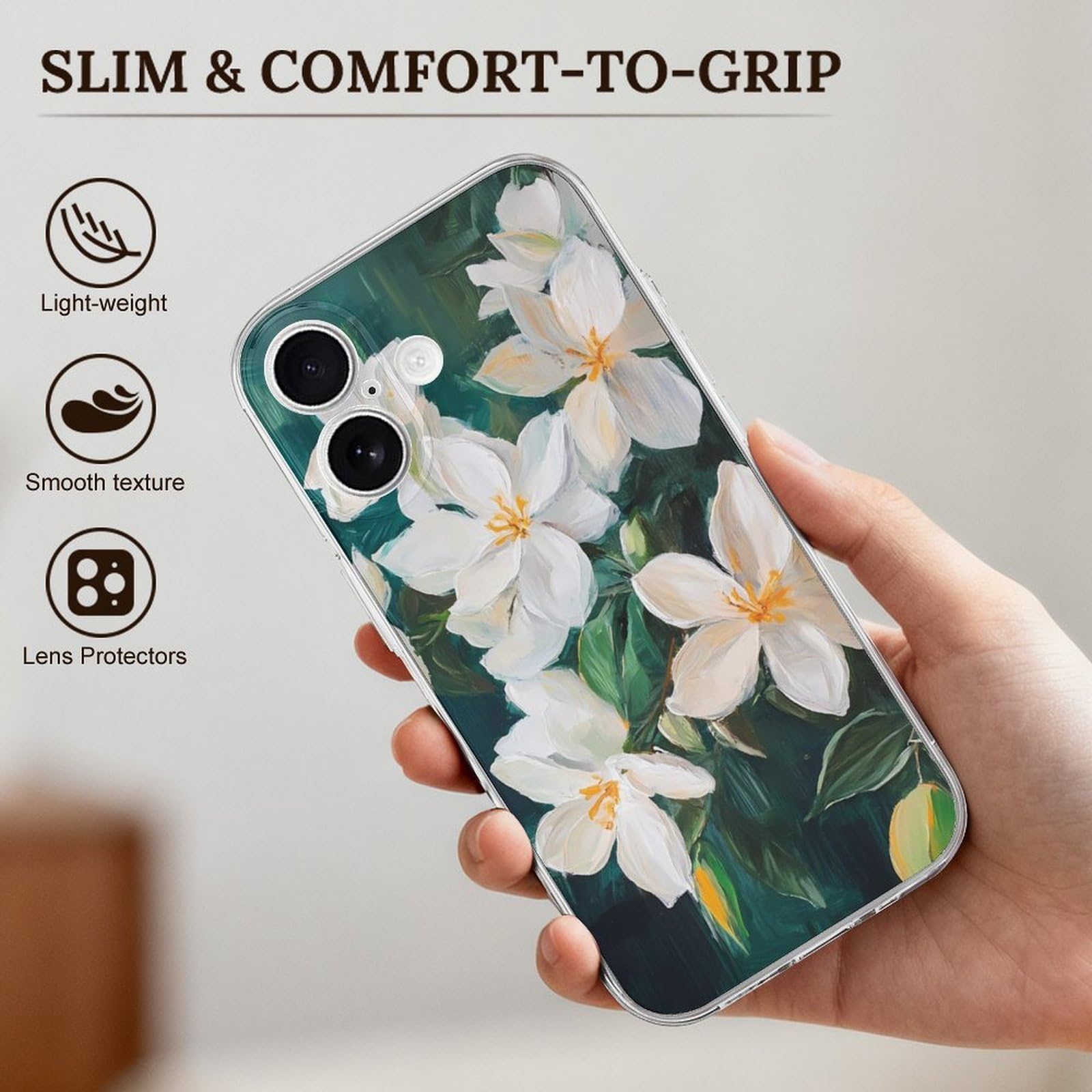 Amazon.com: White Jasmine Flowers Clear Case Compatible with
