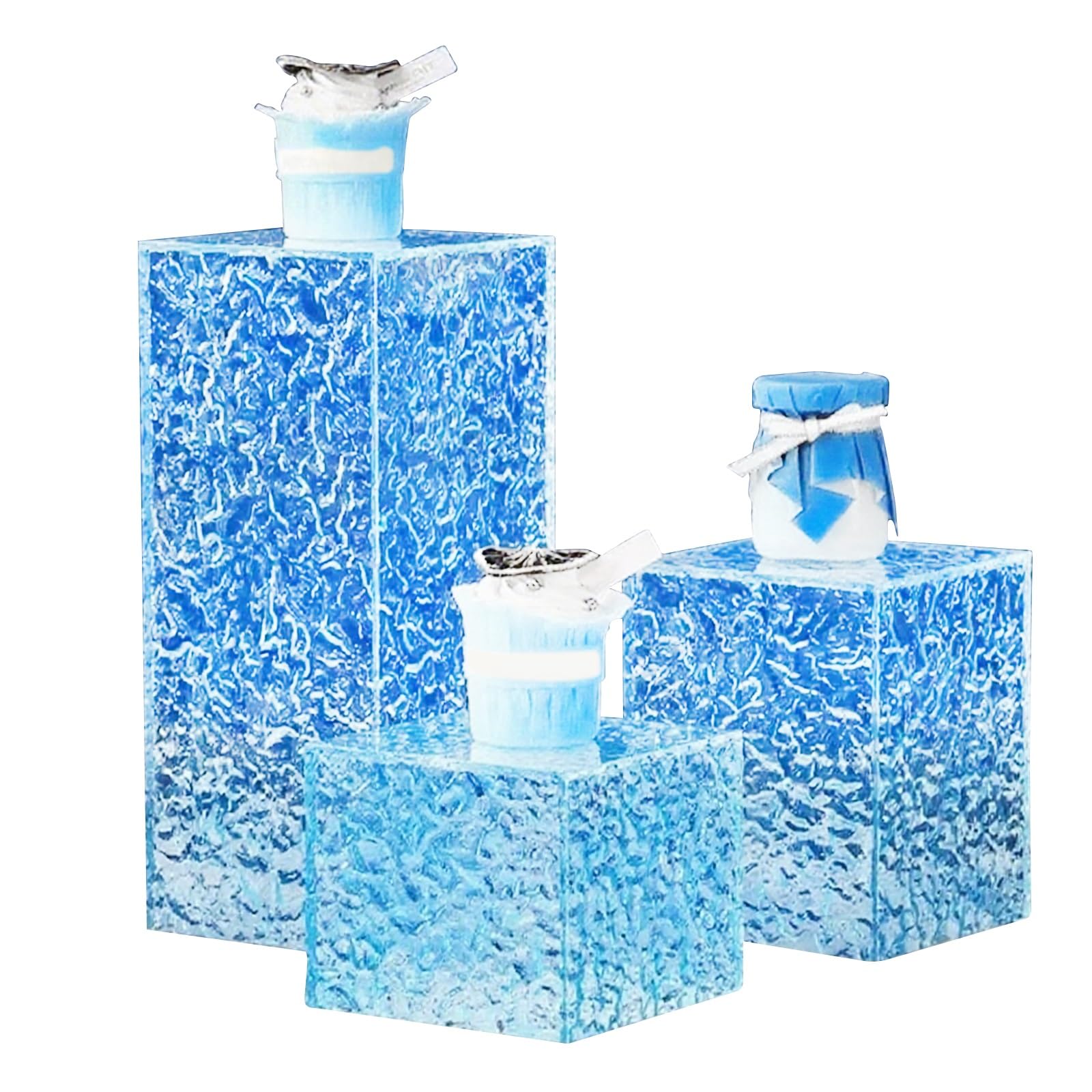 Vitrina acrílica – Elevadores de cubos transparentes con base hueca para mesa de buffet, platos de fiesta, postres y coleccionables (azul 40 x 40 x 90 cm), perfecto para catering y eventos