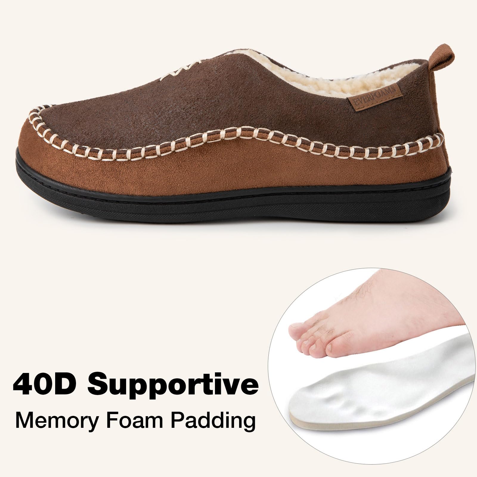 EverFoams - Pantofole Mocassino in Micro Suede Memory Foam con Fodera in Sherpa Fuzzy e Suola Antiscivolo per Uomo