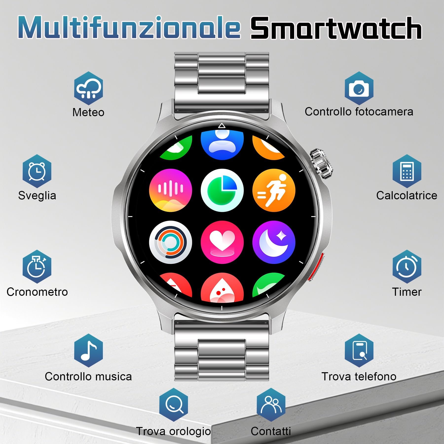 Smartwatch Uomo con Chiamate Bluetooth,1000mAH Batteria,1.52" HD | Orologio Intelligente Fitness con Sonno, Cardiofrequenzimetro, 100+ Sportive, IP68 Smart Watch per Android iOS Argento