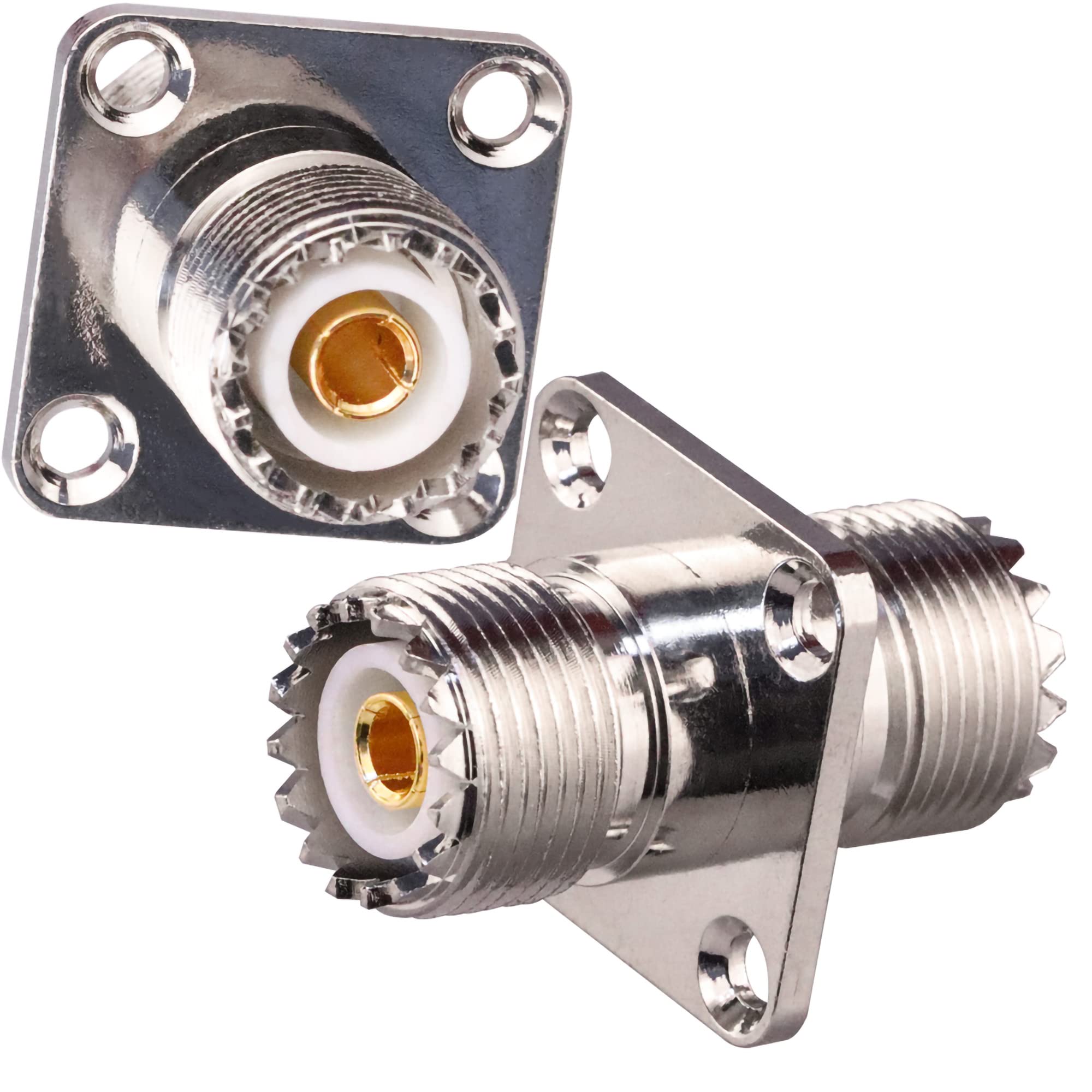 TUOLNK UHF Buchse auf UHF Buchse 4 Loch Flansch Panel Chassis Mount Connector SO239 PL259 Koax Überbrückungskabel Anschluss RF Lötkoaxial Adapter Packung mit 2