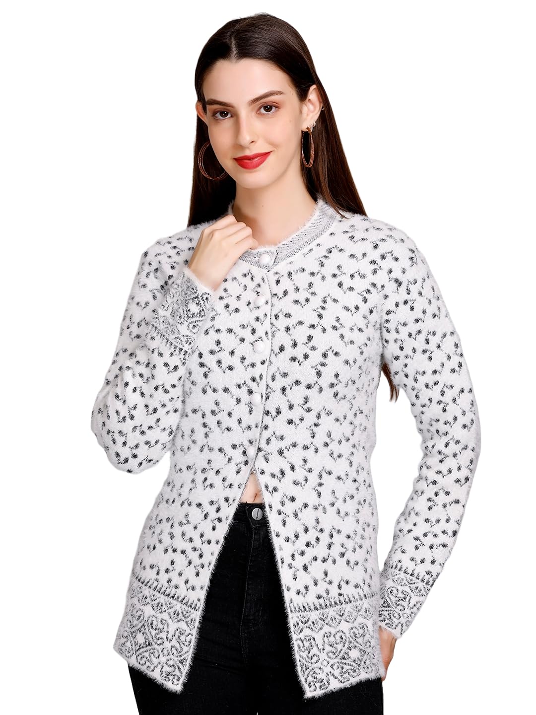 ewools Women's winterwear Woolen Hair fullsleeves Cardigans Sweater (White2, Large)-picture-34