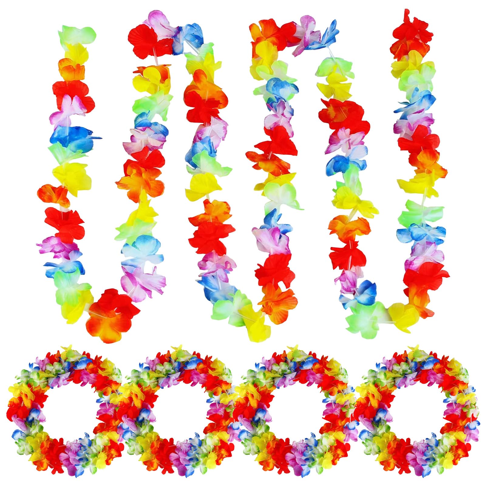 4 Pack Hawaiian Garlands, 40 Feet (12m) Hawaiian Leis Bulk, Flower Garland Hawaiian Party Decorations for Beach Tiki Theme Luau Party Favors Decoration Birthday Party Supplies Hanging Indoor Outdoor