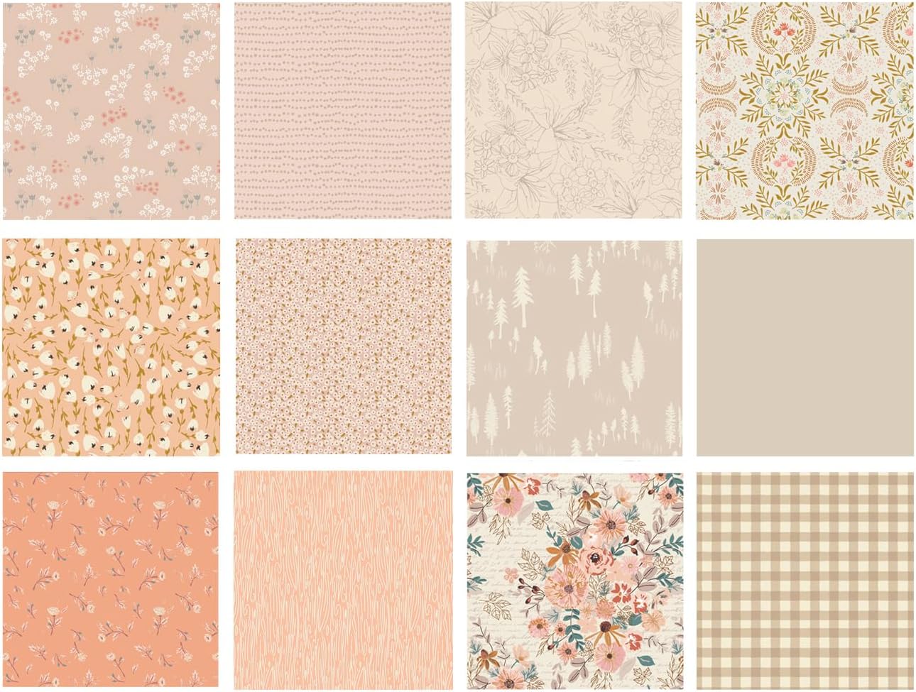 Peach Cobbler Curated Quilt Bundle | Peach Beige Floral Fabrics | Modern Floral Quilt Bundle | FQ Half Yard Bundles | Various Art Gallery Designers (Fat Quarters)