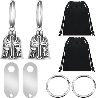 Woanger 2 Sets Cross Wing Motorcycle Rider Bell Accessory Good Luck Motorcycle Rider Bell Guardian Angel Help Eliminate Bad Luck and Drive Away Mechanical Problems on Journey for Motorcycles Biker, Mainly Bronze Color, Bell hangers: about 2.5 x 0.98 inches/ 6.3 x 2.5 cm