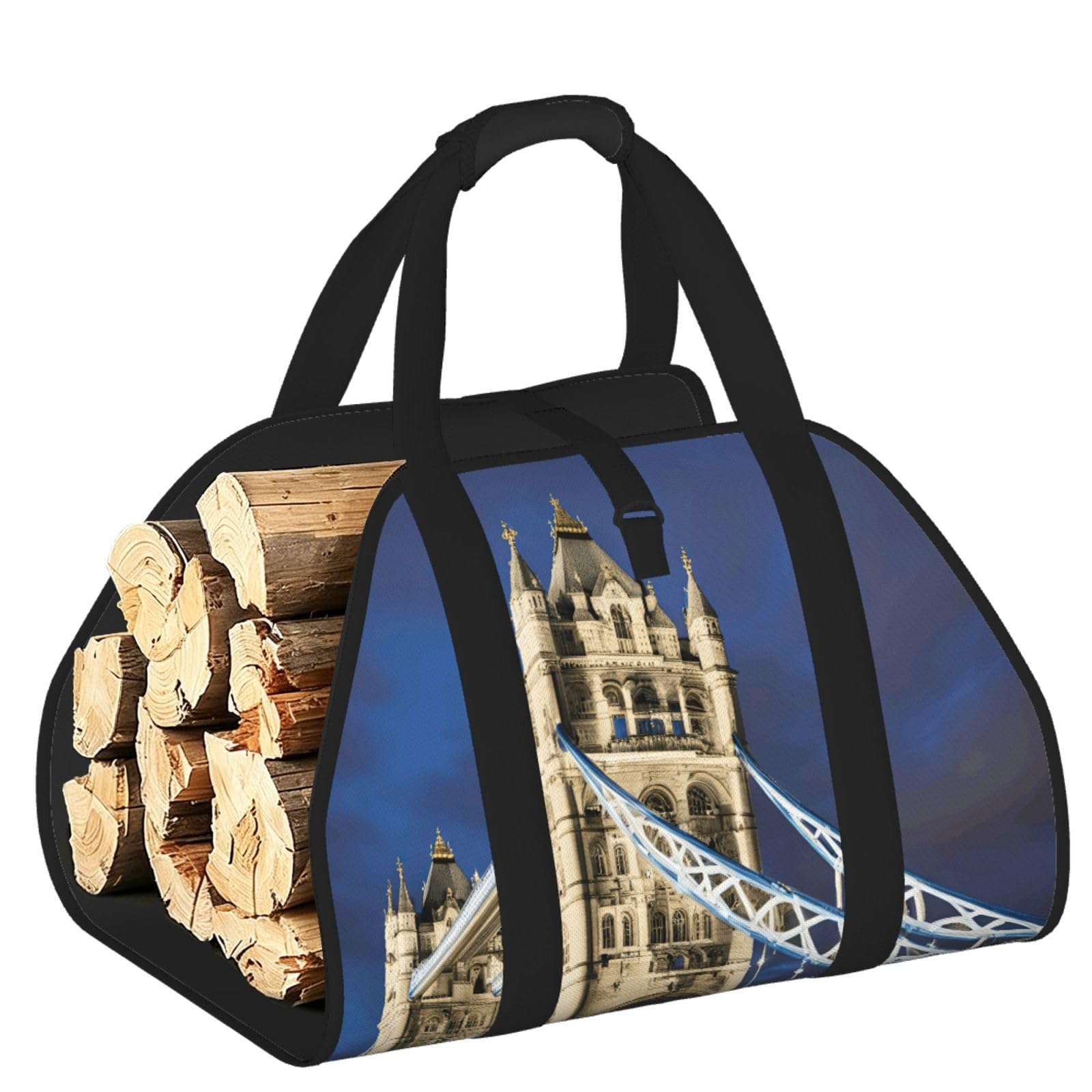 Ayyqwe Black Tower Bridge In London Print Firewood Bag Wood Waterproof Versatile Camping Picnic Storage Daily Home